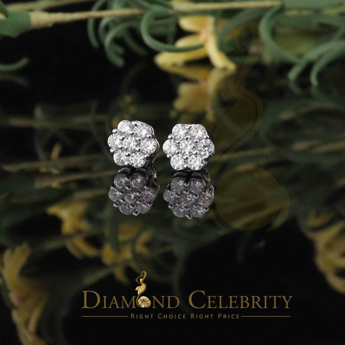 DiamondCelebritees White 925 Sterling 1.96ct Cubic Zirconia Silver Women's Hip Hop Floral Earrings