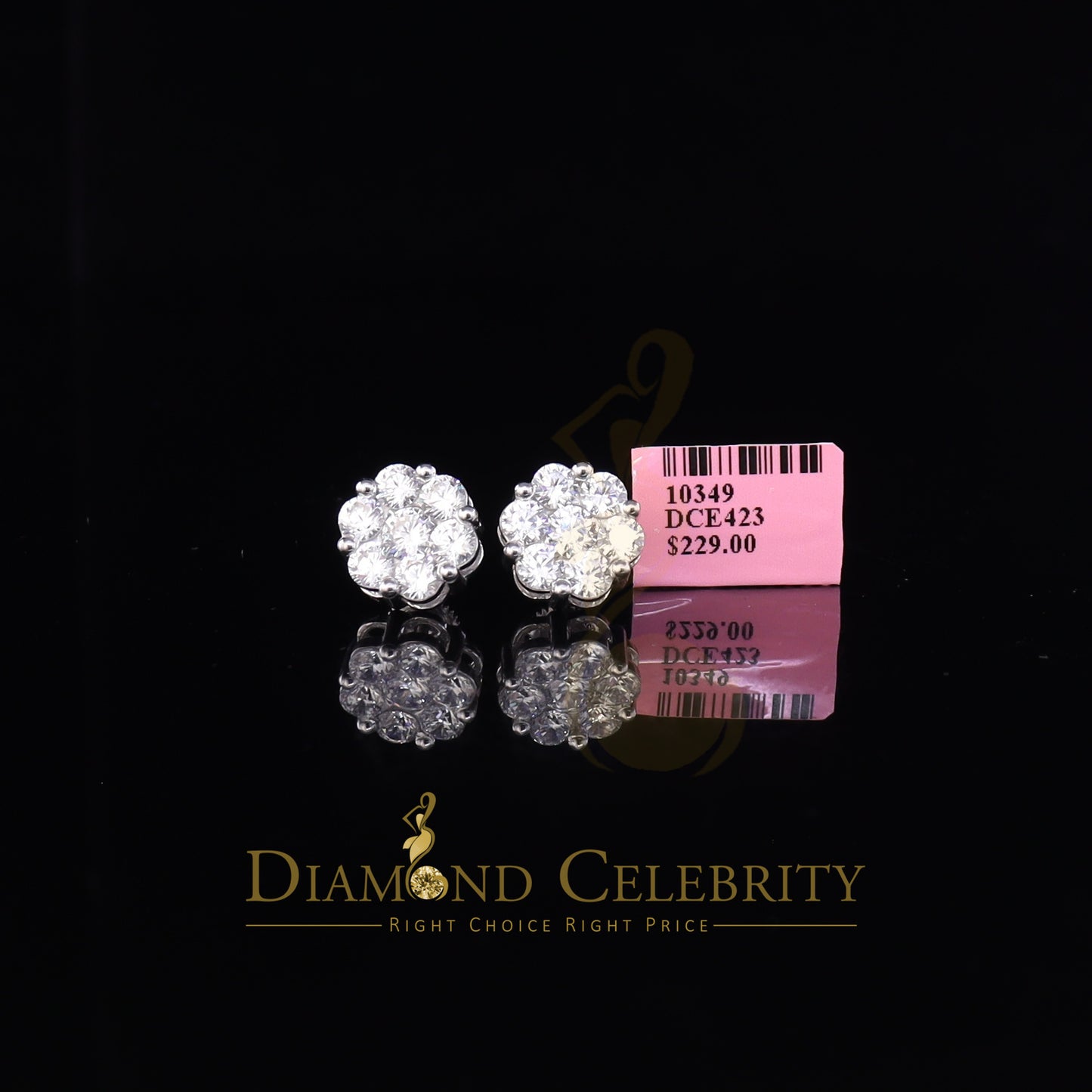 DiamondCelebritees 925 Silver White 1.56ct Cubic Zirconia Hip Hop Floral Women's & Men's Earrings