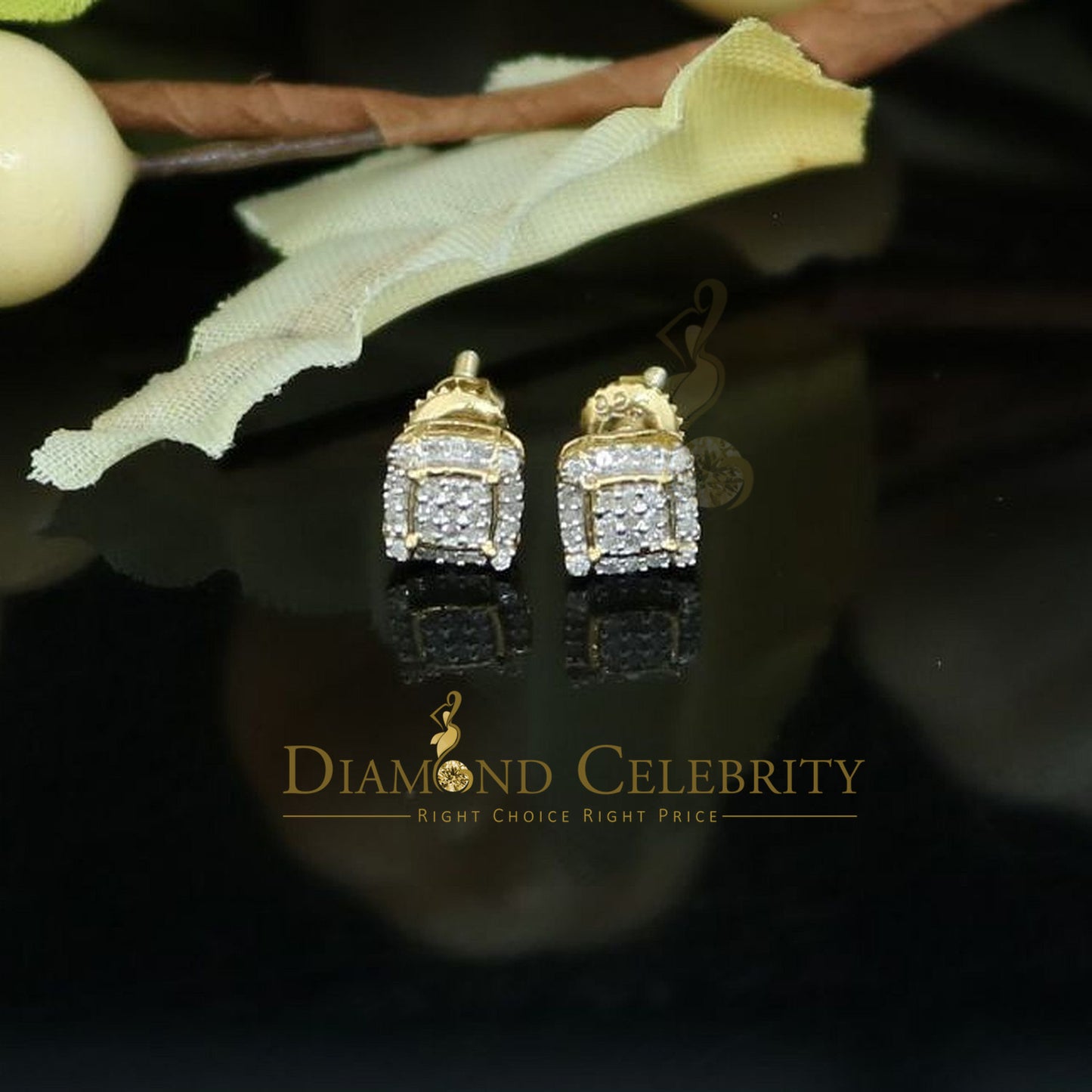 DiamondCelebritees 0.10ct Diamond 925 Sterling Silver Yellow Square Earring For Men's / Women's