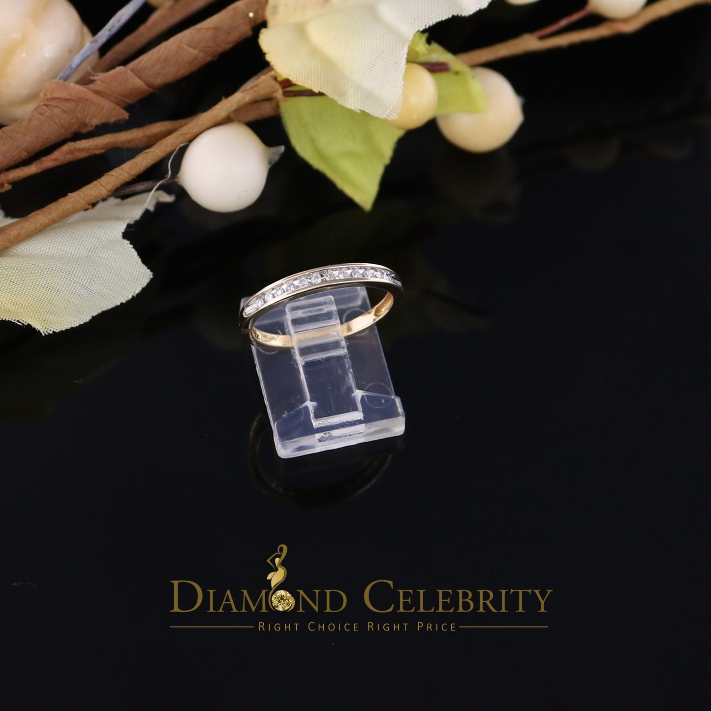 DiamondCelebritees Real 14 Kt Yellow Gold and 0.10CT Real Diamond Ring Band Round Shape Ring Size 7