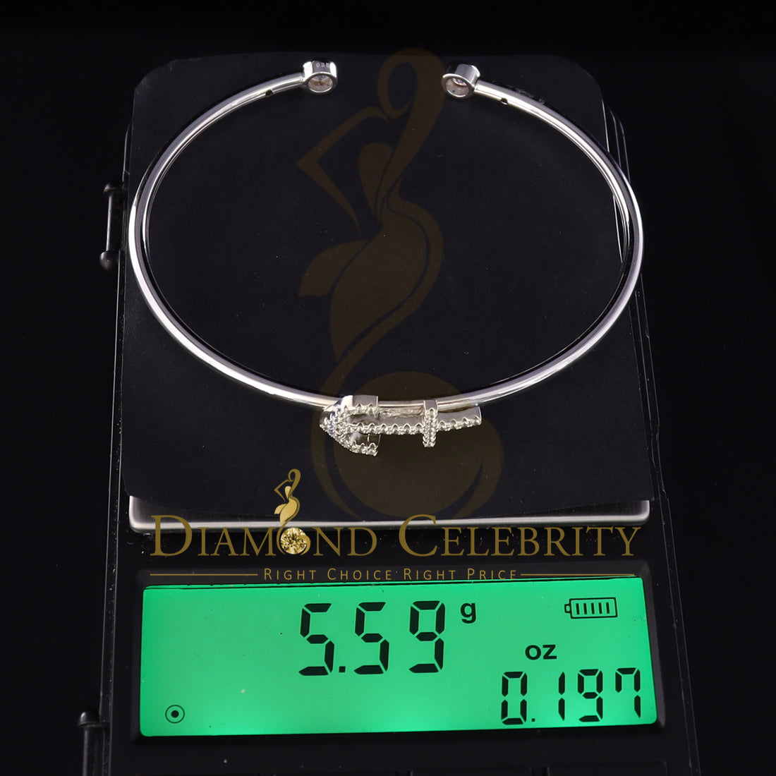 DiamondCelebritees Sterling Silver Fancy Anchor White Bangle Cubic Zirconia Adjustable SZ 7 Inch