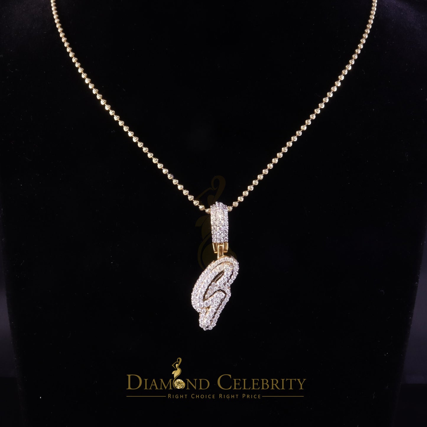DiamondCelebritees Yellow Cursive 3D Alphabet Shape 925 Sterling Silver Cubic Zirconia Pendant