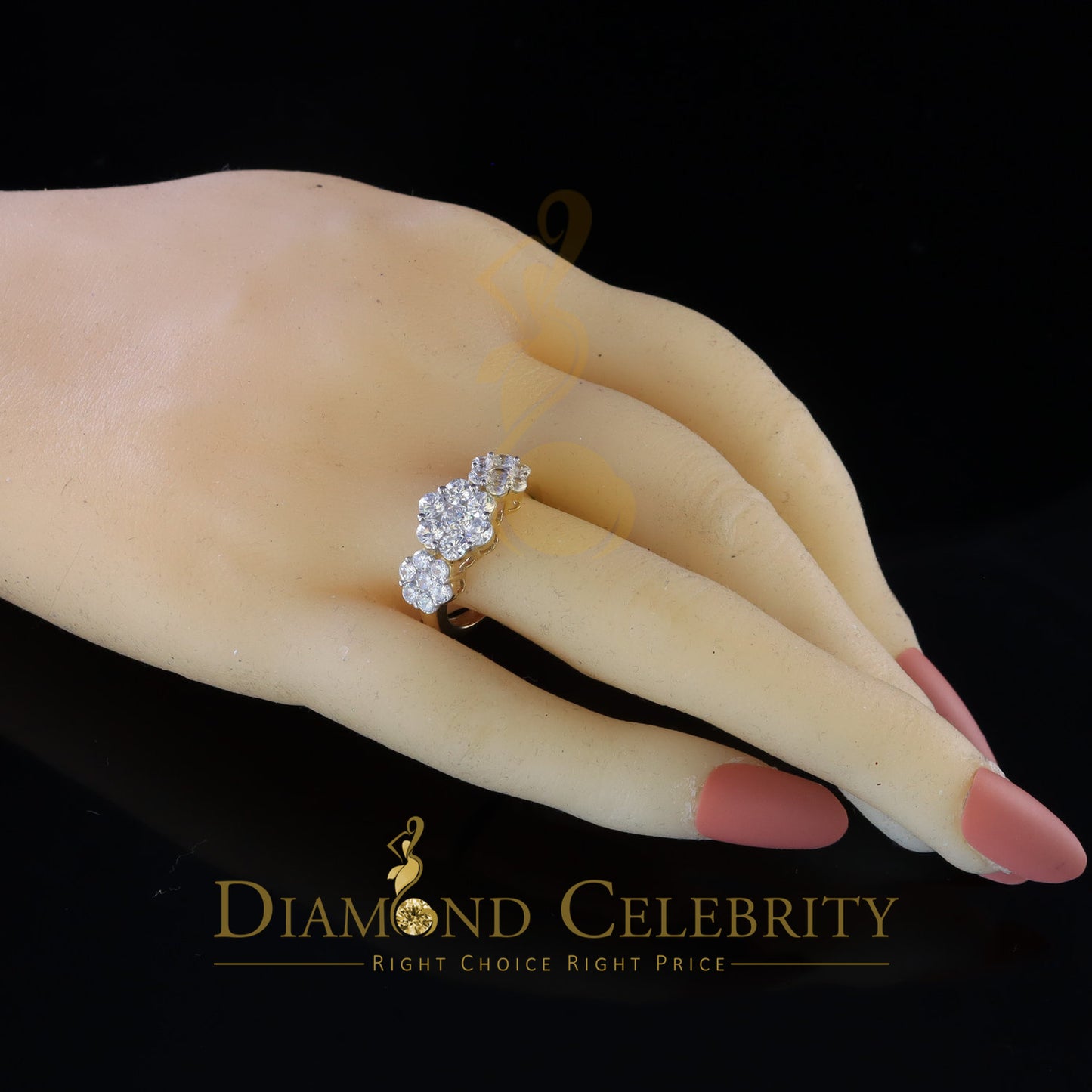 DiamondCelebritees 925Sterling Yellow Silver Floral-Shaped Cubic Zirconia 3.50ct Womens Ring Size 7