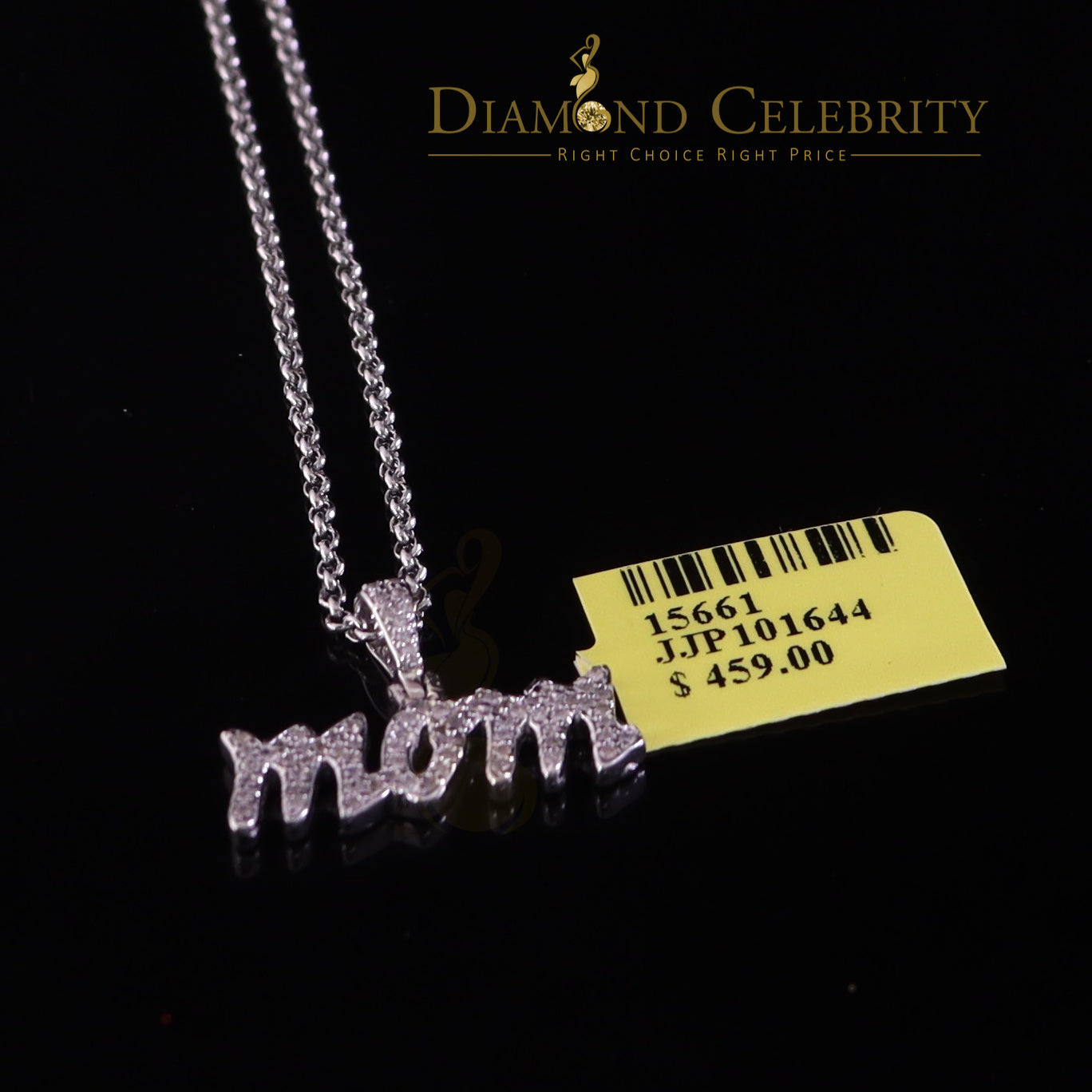 DiamondCelebritees White 925 Sterling Silver Real 0.25CT Diamond MOM'S Charm Necklace Pendant