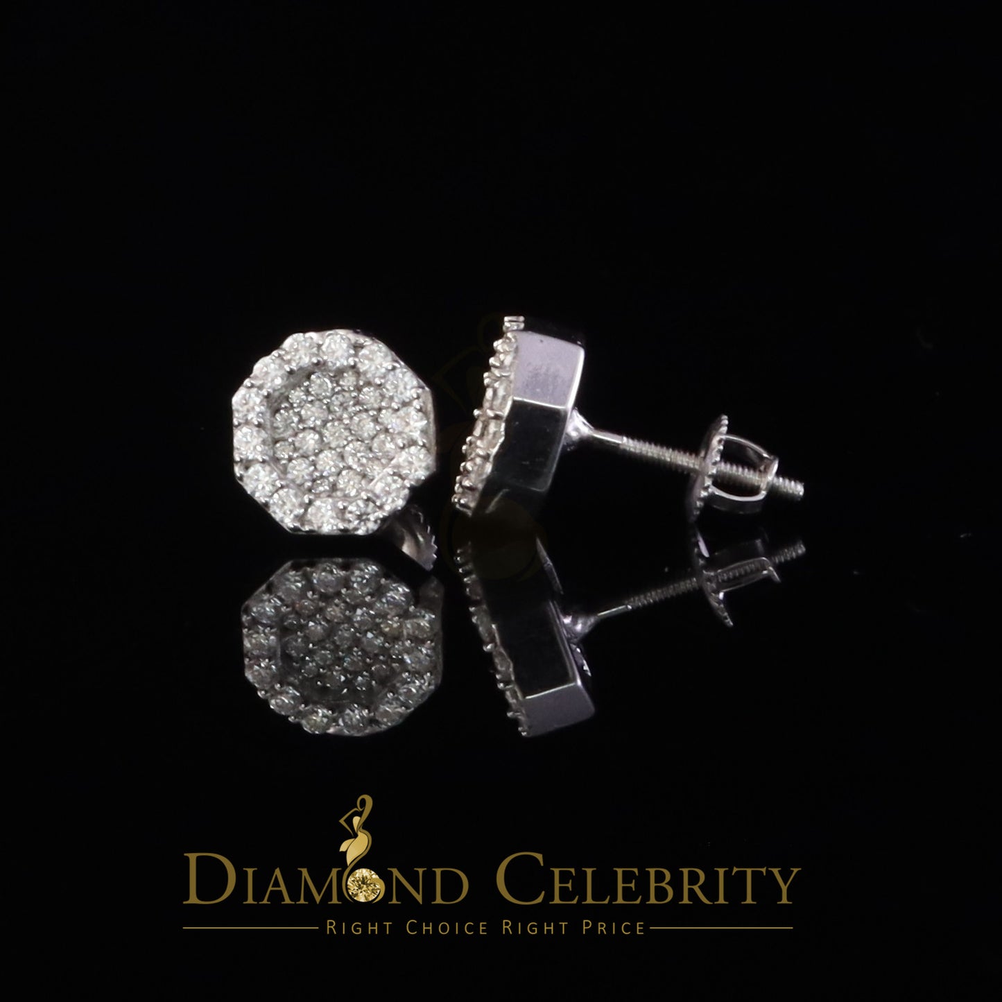 Diamondcelebritees 925 White Silver 0.66ct VVS 'D' Moissanite Octagon Stud Earring Men's/Womens