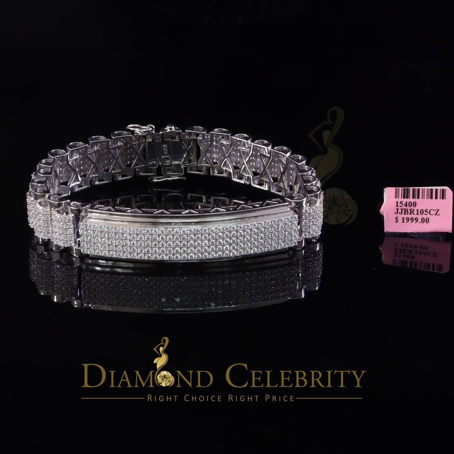 Diamondcelebritees 925 Sterling Silver White 20 CT Cubic Zirconia Men's Attractive Bracelet SZ 8.5"