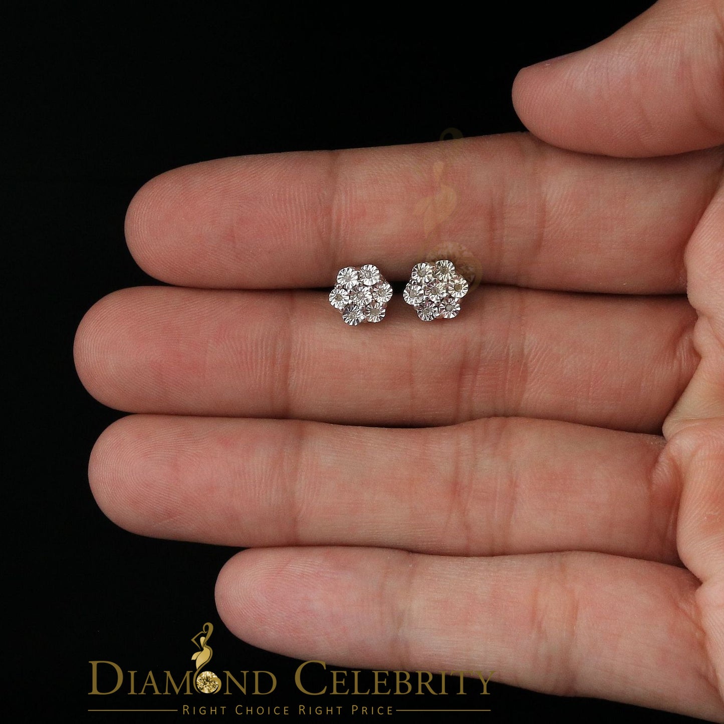 DiamondCelebritees 0.05ct Diamond 925 Sterling Silver White Flower Earrings For Men's & Women's