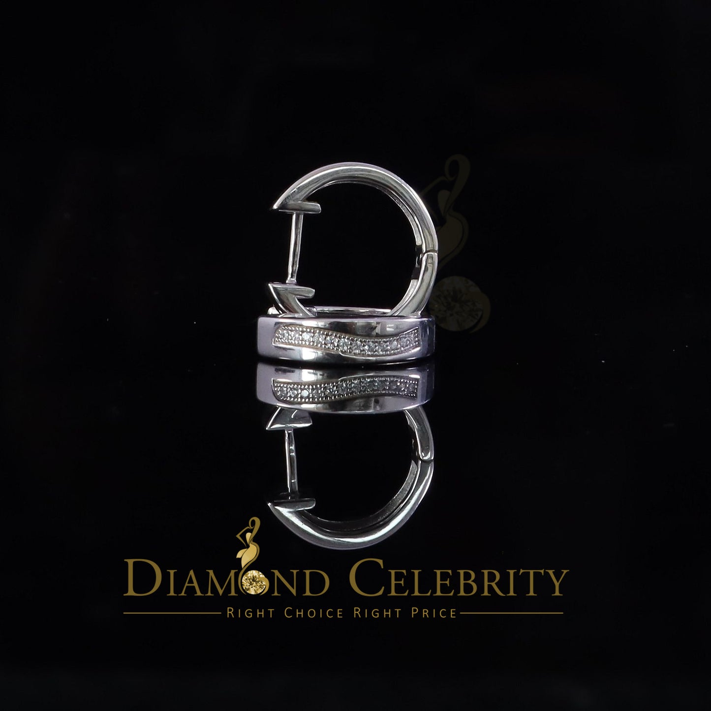 DiamondCelebritees Mens hip hop white Gold 925 Sterling Silver Iced 1 row Huggie Hoop earrings