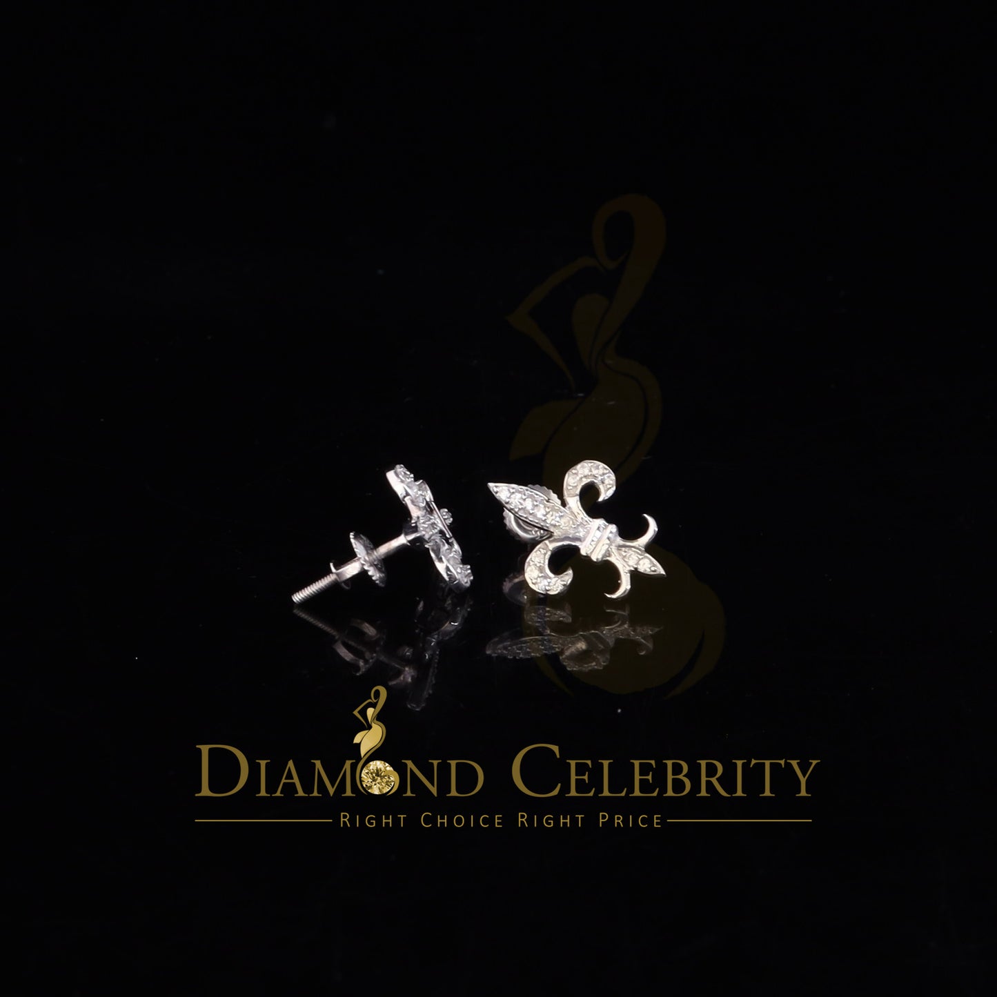 DiamondCelebritees 925 White Silver Fleur de Lis Screw Back 0.25ct Cubic Zirconia Women's Earrings