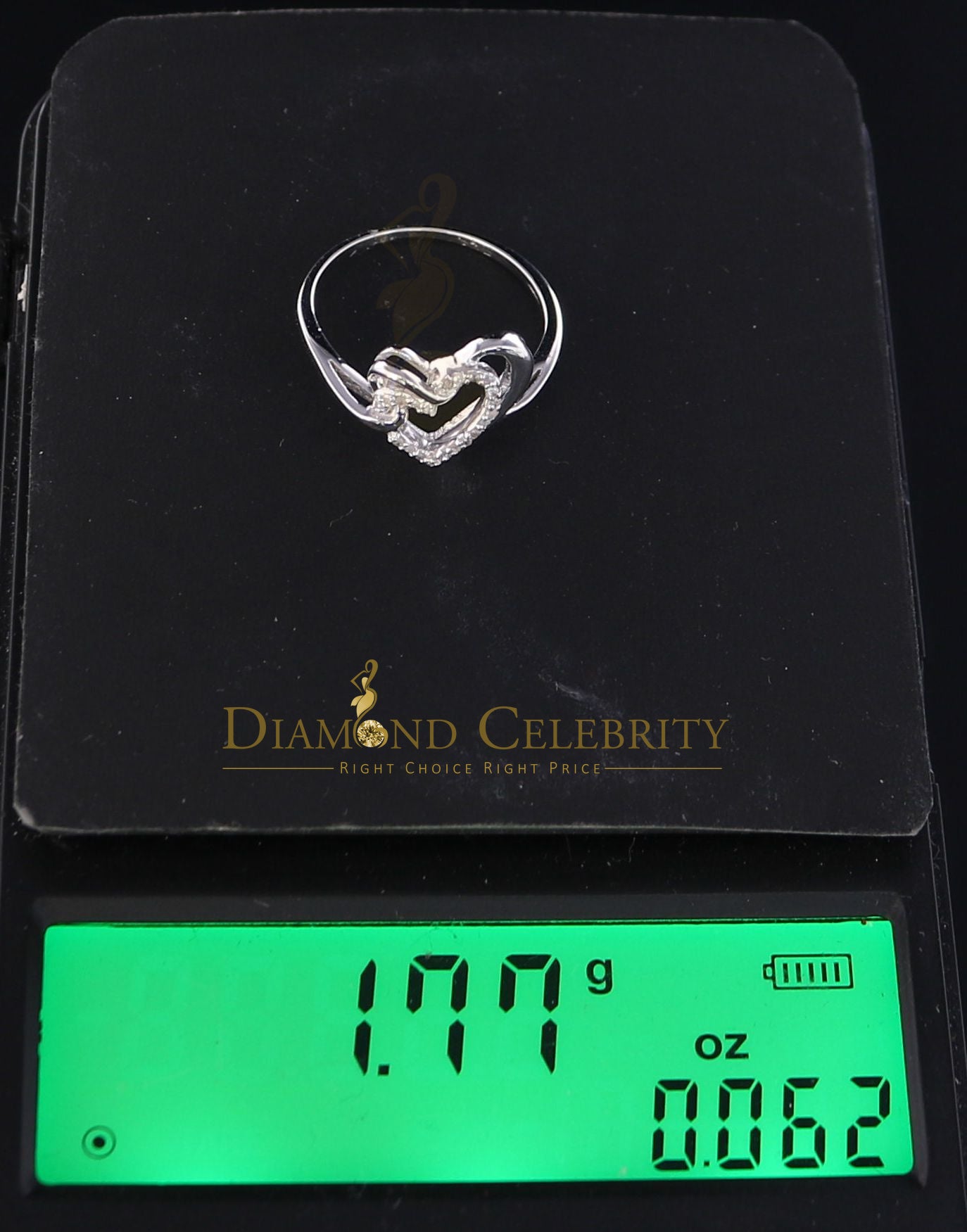 DiamondCelebritees 0.11 CT Real Diamond Womens Heart Shape 925 Sterling Silver White Ring Size 7