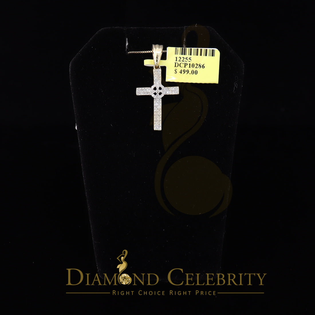 DiamondCelebritees Real 0.25ct Diamond 925 Sterling Silver CROSS Charm Necklace Yellow Pendant