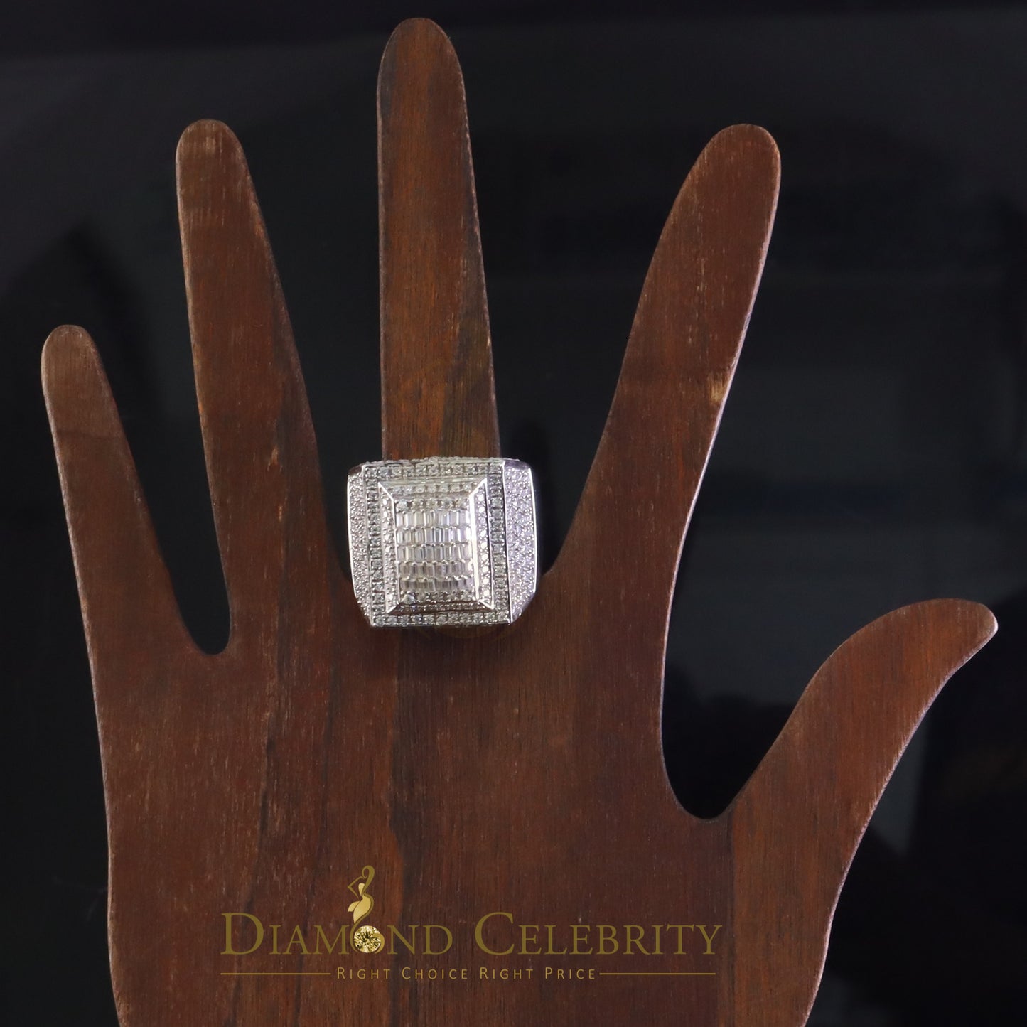 DiamondCelebritees Men's for 925 White Silver 4.00ct VVS 'D' Moissanite 3D Square Rings Size 10