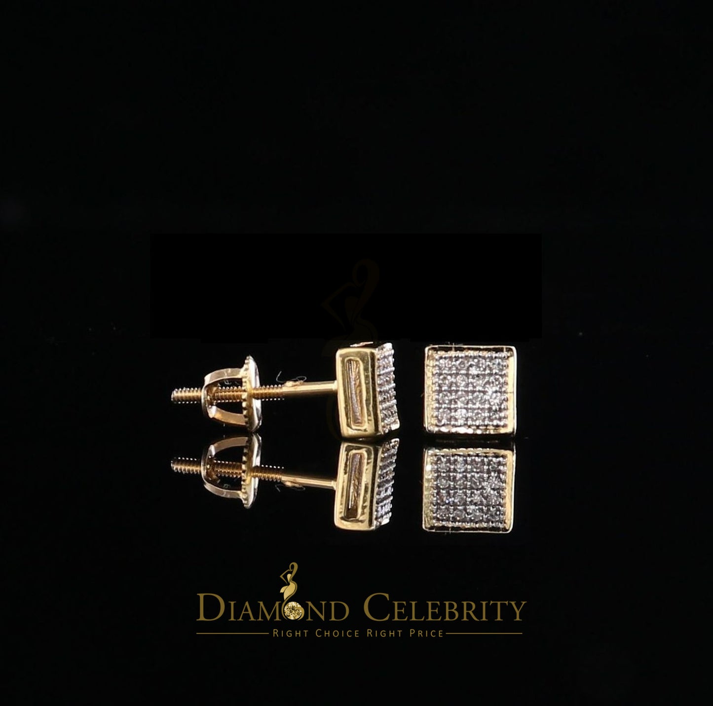 DiamondCelebriteesReal 10K Yellow Gold Square Earrings with 0.10CT Real Diamonds