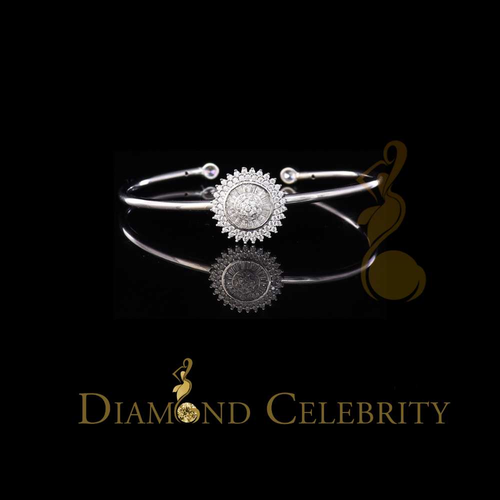 DiamondCelebritees 925 Silver Sun Rays Style White Bangle Cubic Zirconia Adjustable Size 2.5''