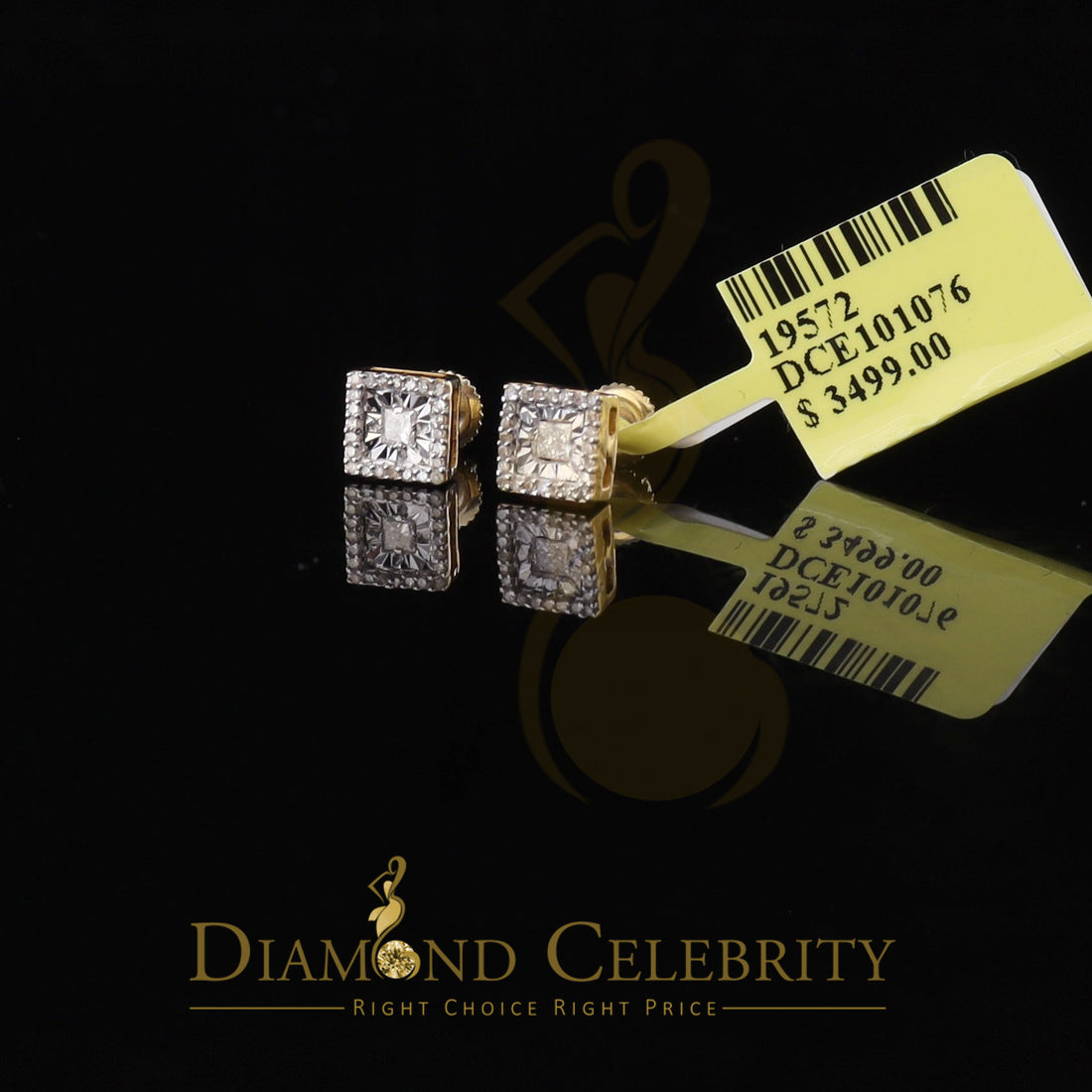 DiamondCelebritees 925 Yellow Silver 0.20ct Diamond Women's/ Men's Stud Square Fashion Earrings