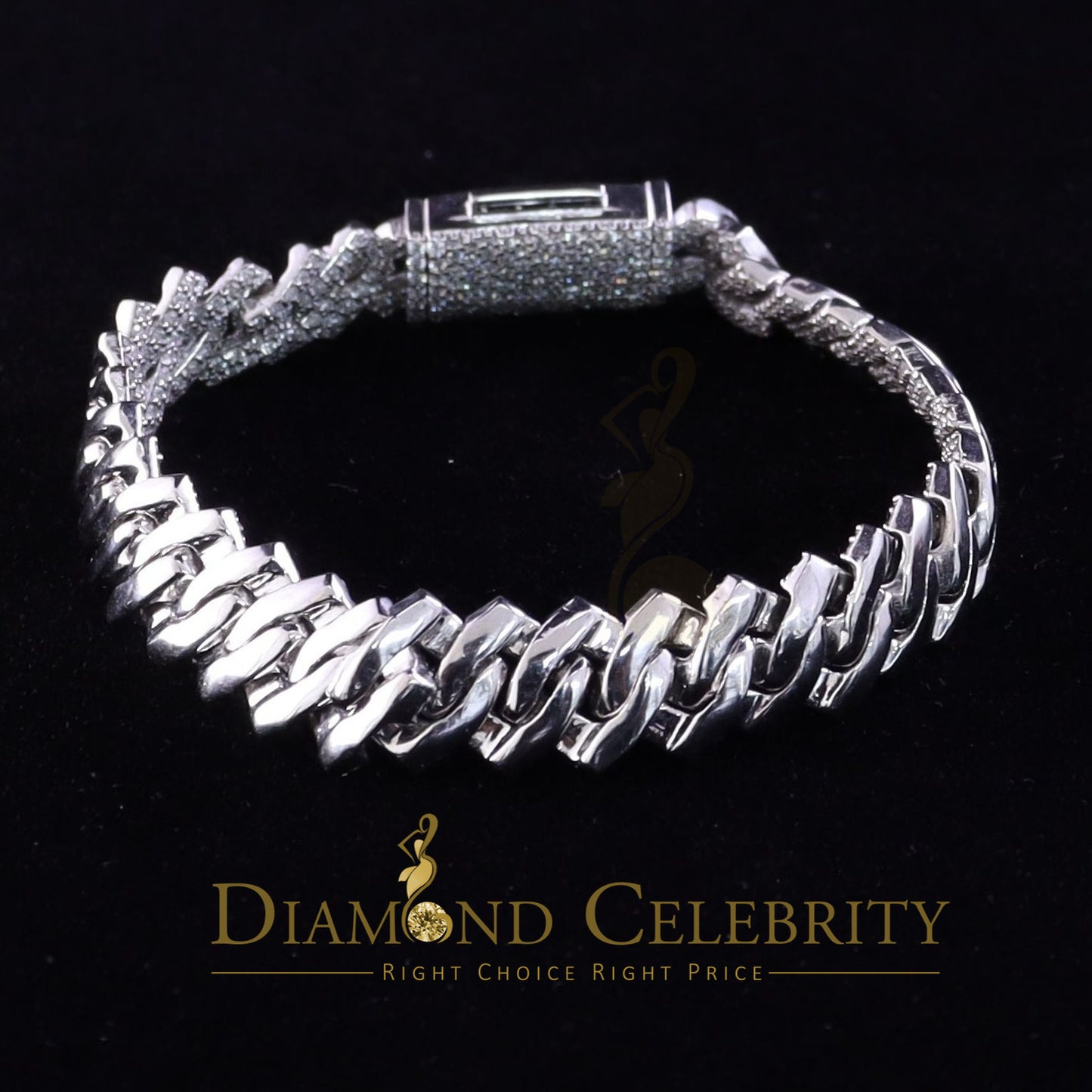 Diamondcelebritees Men's Monaco Bracelet 925 Silver White 9.0ct Moissanite size 8 inch & Width 12mm