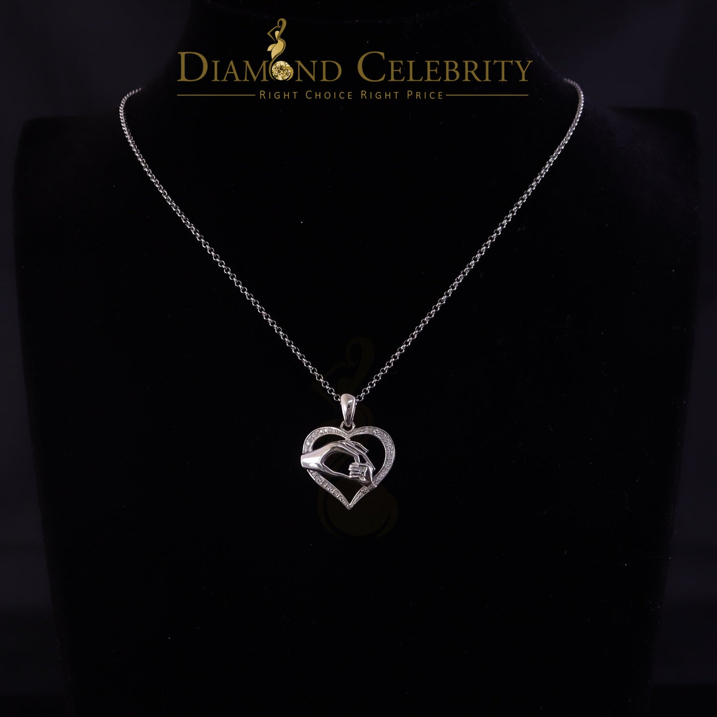 DiamondCelebritees Real 0.10CT Diamond Heart In MOM'S CARE Sterling Silver White Necklace Pendant