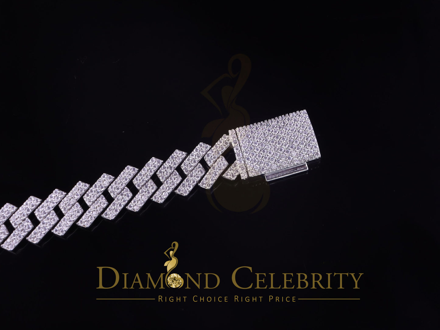Diamondcelebritees 925 Silver 14.52ct Cubic Zirconia White Cuban Bracelete SZ 9 inch & 16mm Width