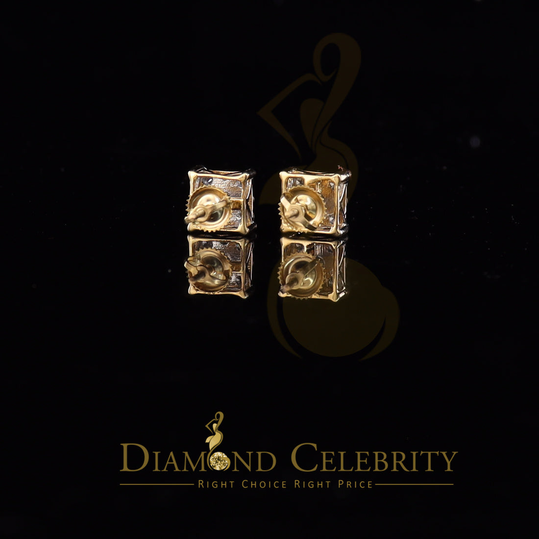 DiamondCelebritees 10K Real Yellow Gold with Real 1.50ct Diamonds Square Stud Earrings