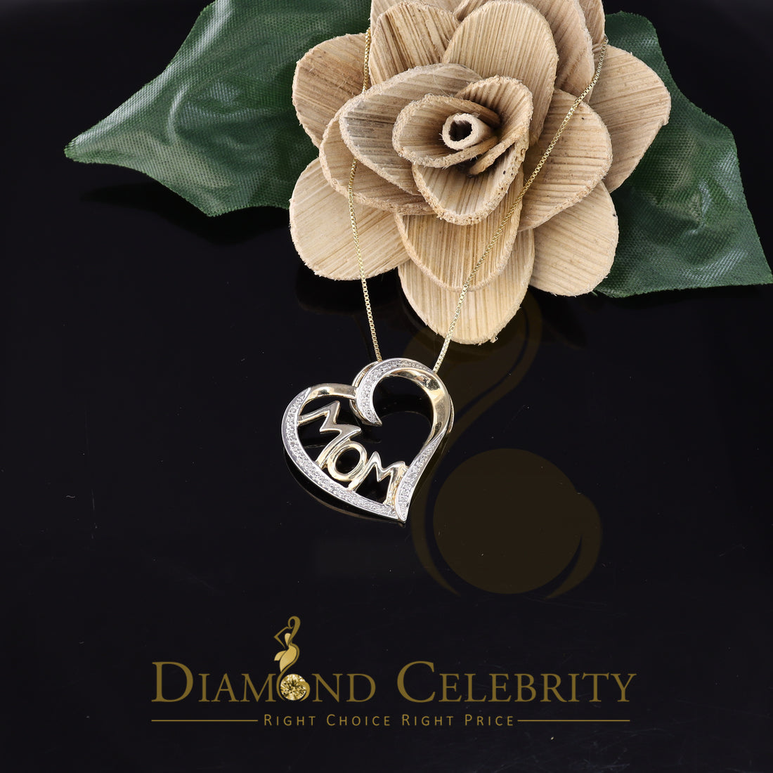DiamondCelebritees Real 0.10ct Diamond 925 Sterling Silver MOM'S HEART Yellow Attractive Pendant