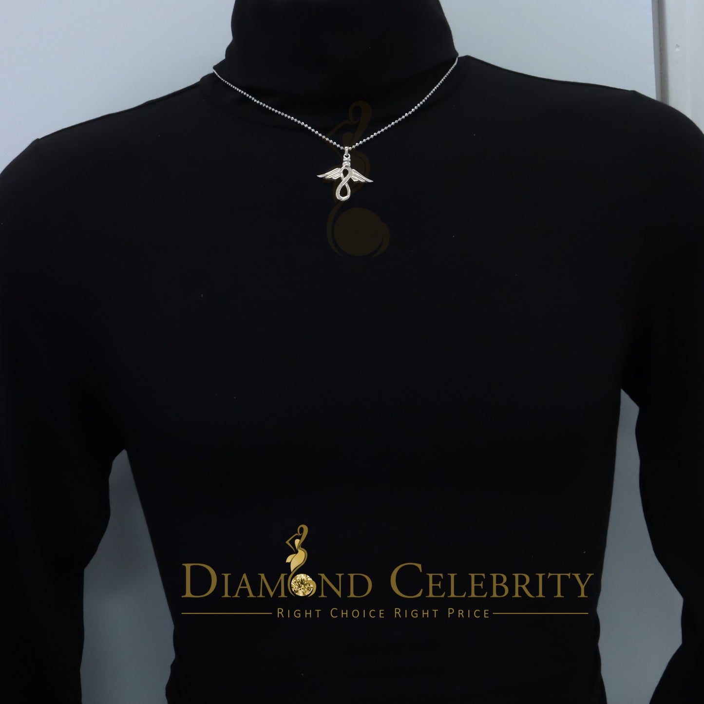 DiamondCelebritees NEW Real 0.05CT Diamond Infinity with Wings Silver White Charm Necklace Pendant