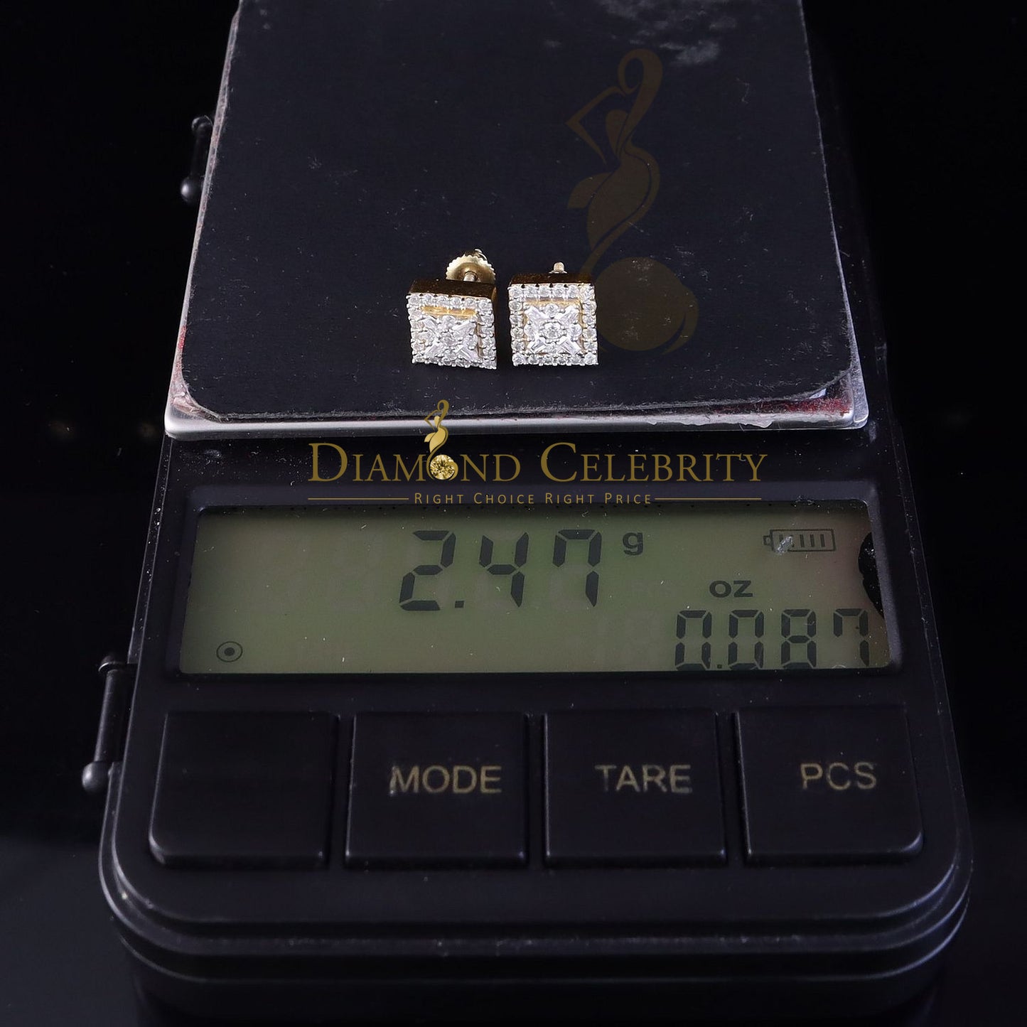 DiamondCelebritees New Women's/Men's 925 Silver Yellow 0.75ct VVS D Moissanite Square Stud Earrings