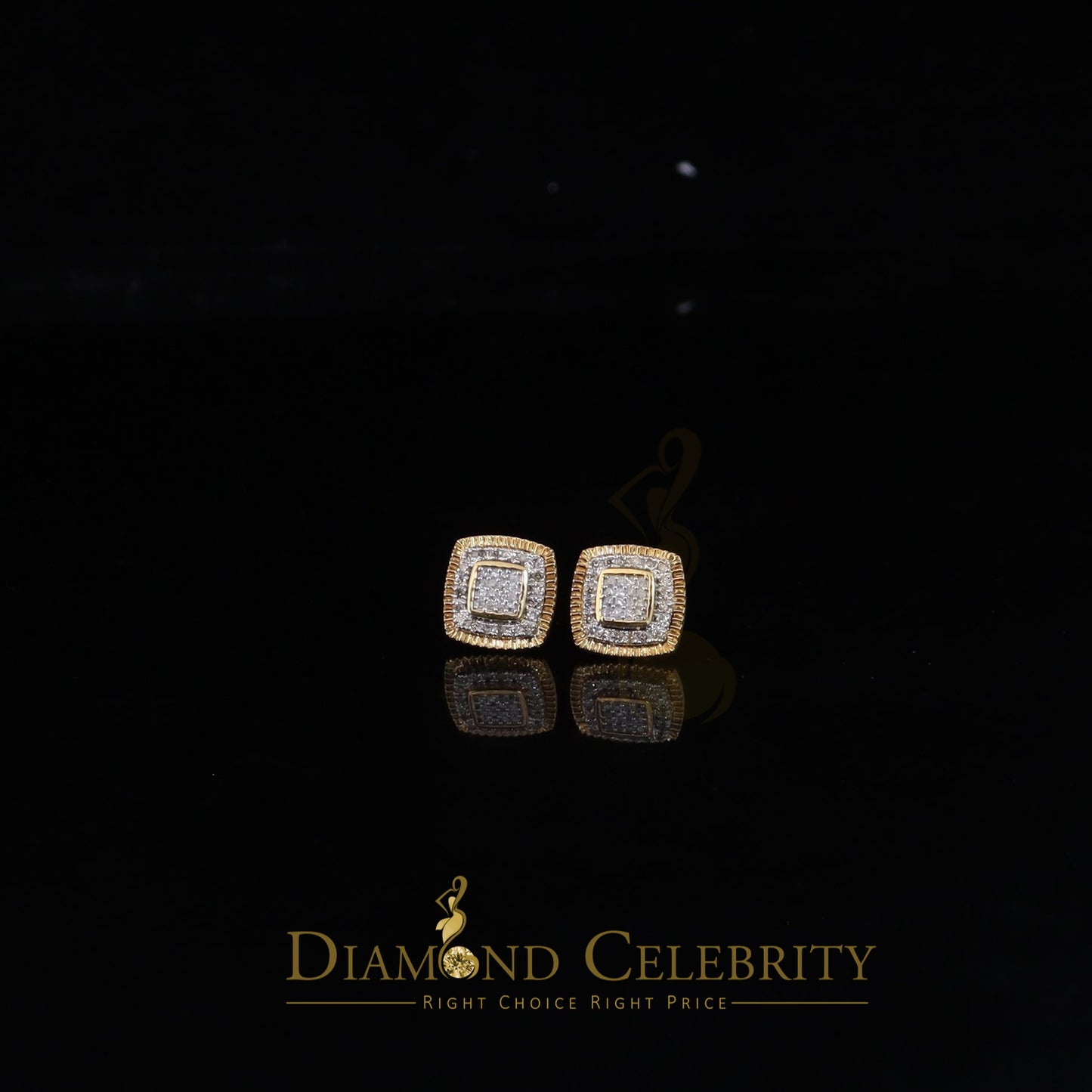 DiamondCelebritees Real 10K Yellow Gold Real Diamond 0.50 CT Men and Ladies Square Stud Earring