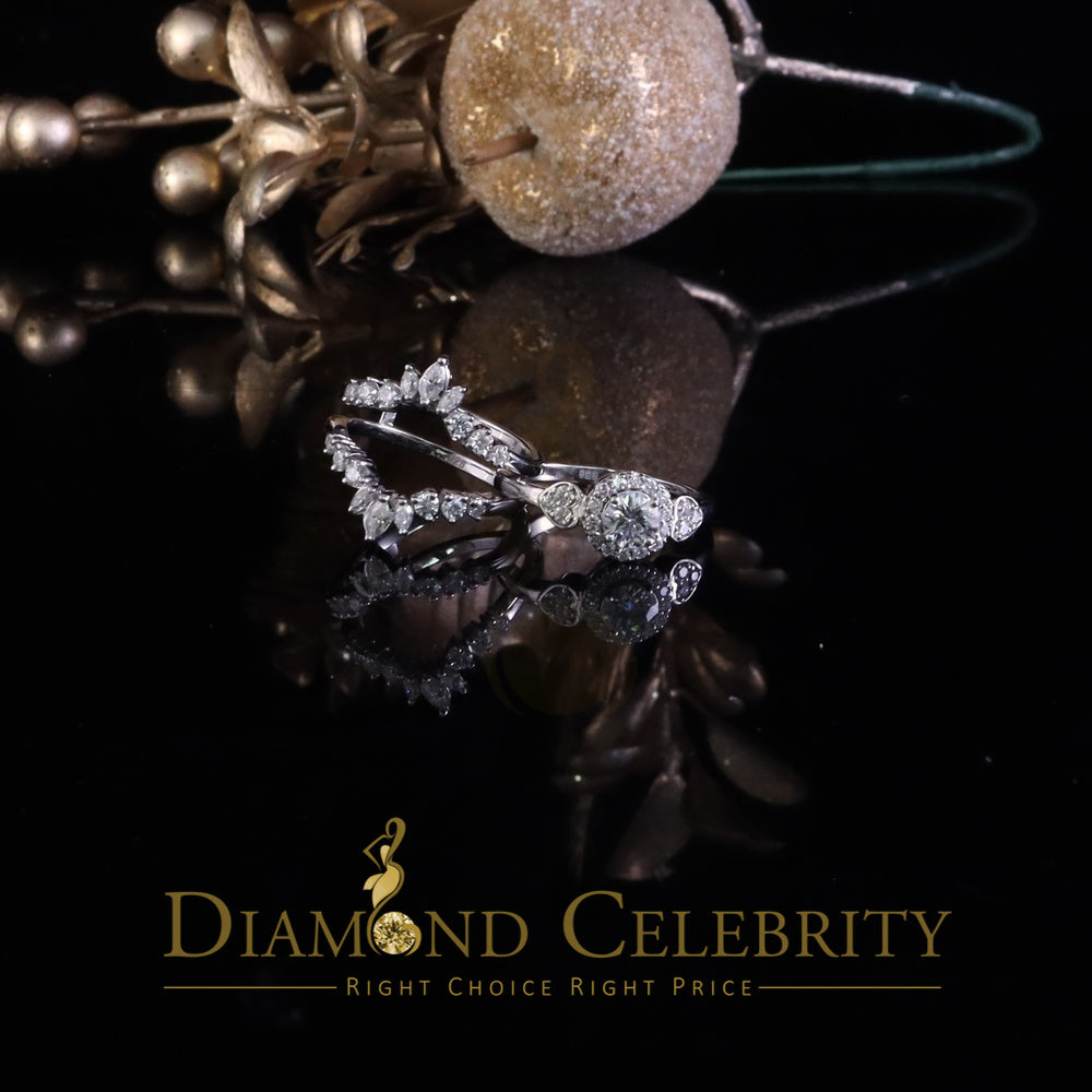 DiamondCelebritees 925 White Silver Moissanite 2.00ctVVS D Solitaire Enhancer Guard Wrap Rings