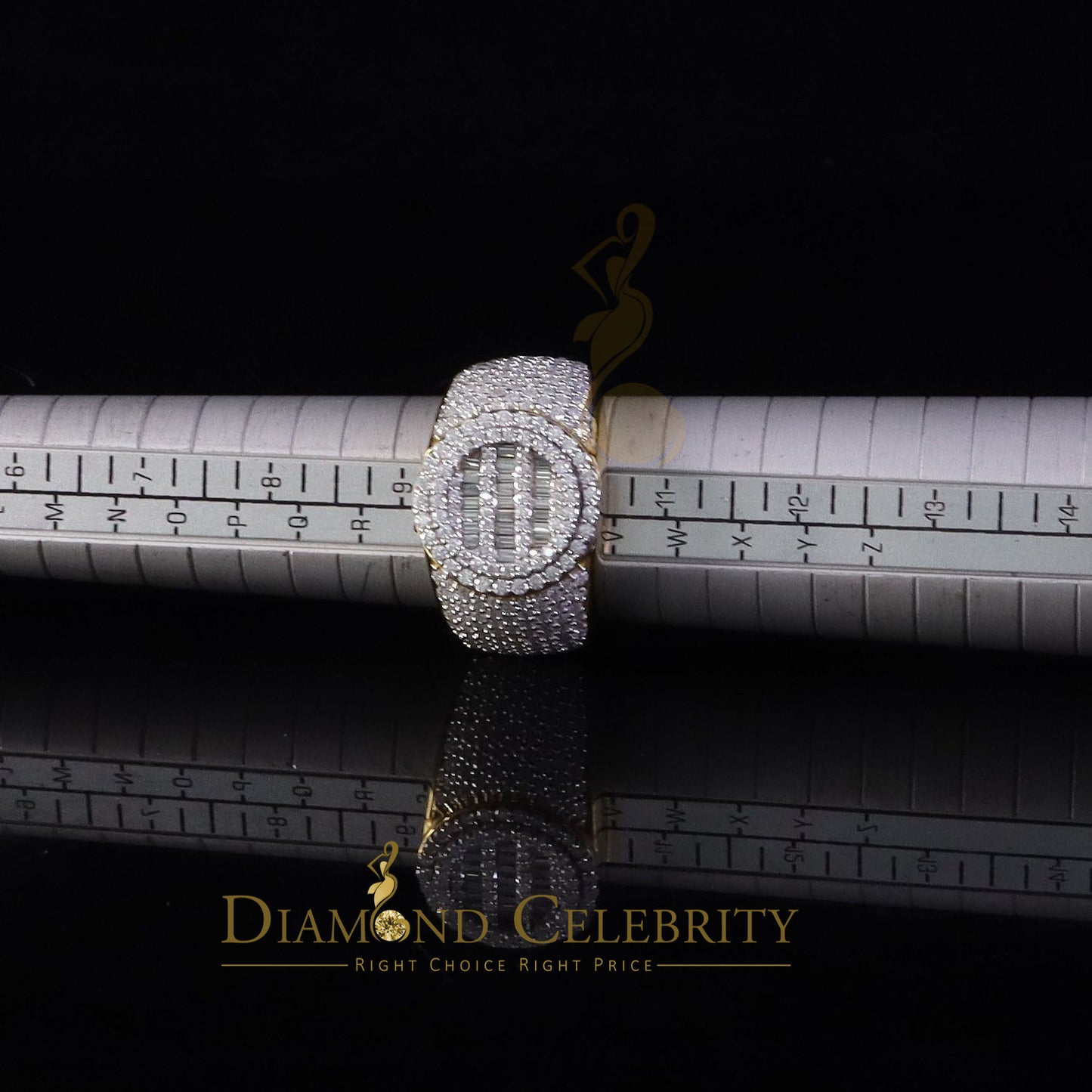 DiamondCelebritees Yellow Silver 4.50ct VVS 'D' Moissanite Baguette Round Rings Size 10 for Men's