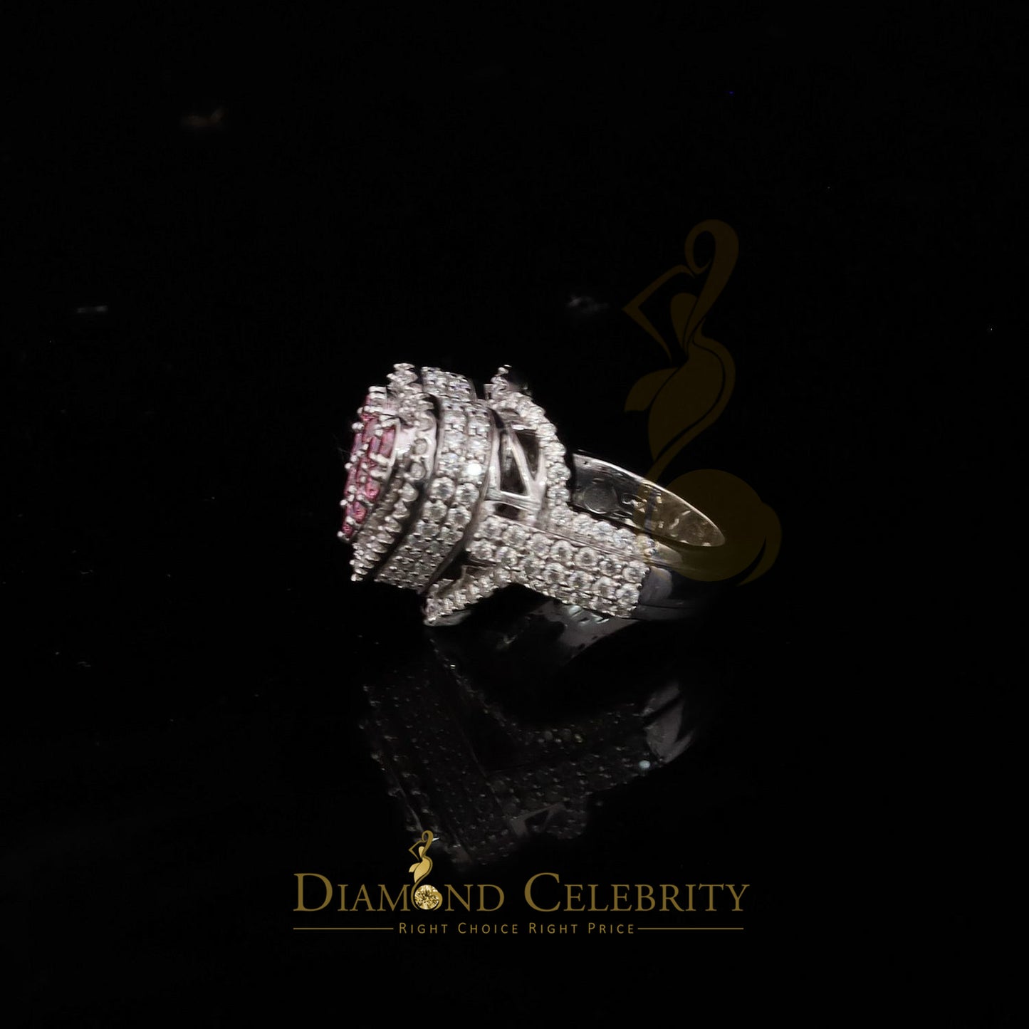 DiamondCelebritees New 5.00CT Women's Pink & White 3D Heart Moissanite Ring VVS 'D' 925 Silver White Sz7