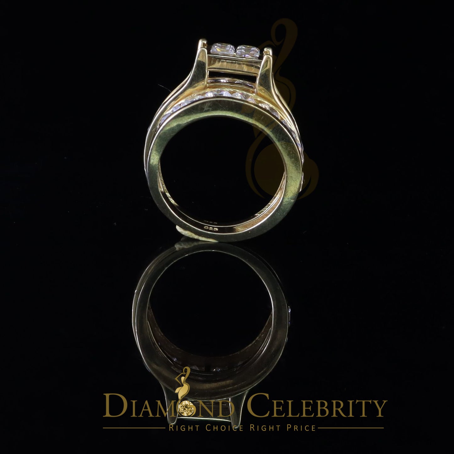 DiamondCelebritees 925 Sterling Yellow Silver 3.50 ct Square Cubic Zirconia Bridal Womens Ring SZ 8