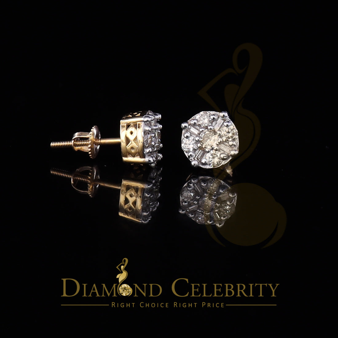 DiamondCelebritees10K Real Yellow Gold with Real 0.85CT Diamond Men's/Women's Stud Round Earring