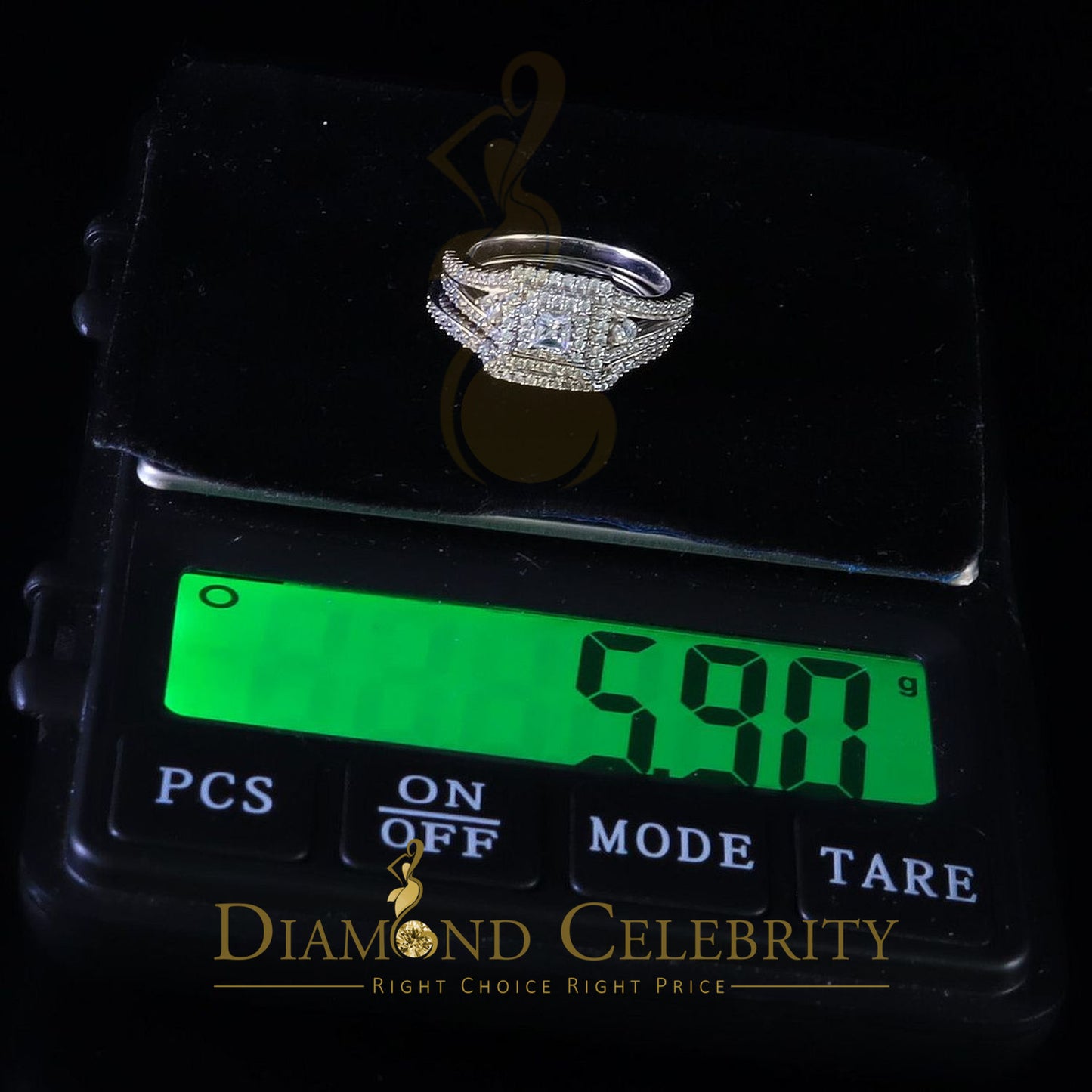 DiamondCelebritees 2.44ct Cubic Zirconia Sterling White Silver Square Bridal Womens Ring Size 7