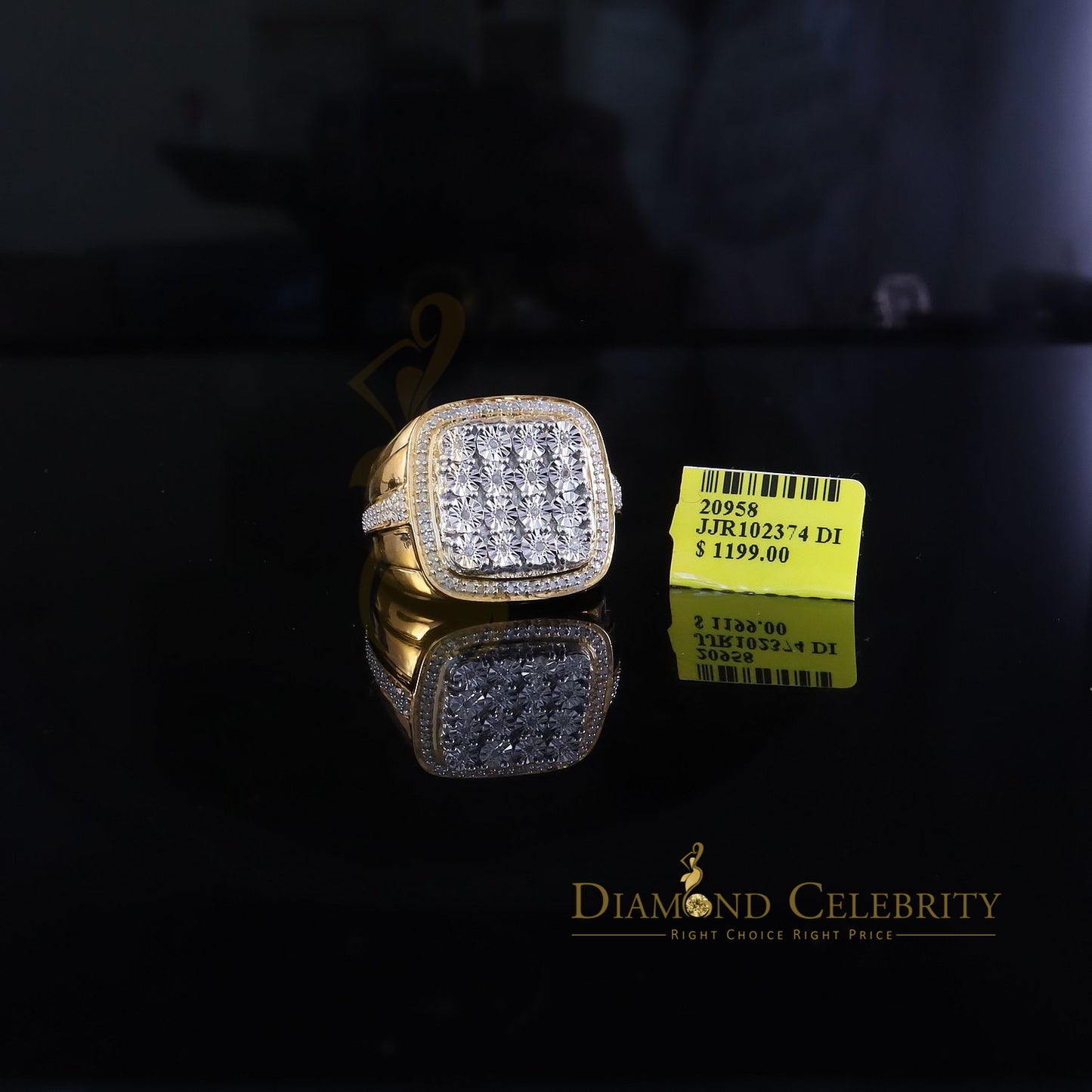 DiamondCelebritees Trendy Big Mirage set Real Diamond 0.50ct Yellow Silver Square Mens Ring Size 10