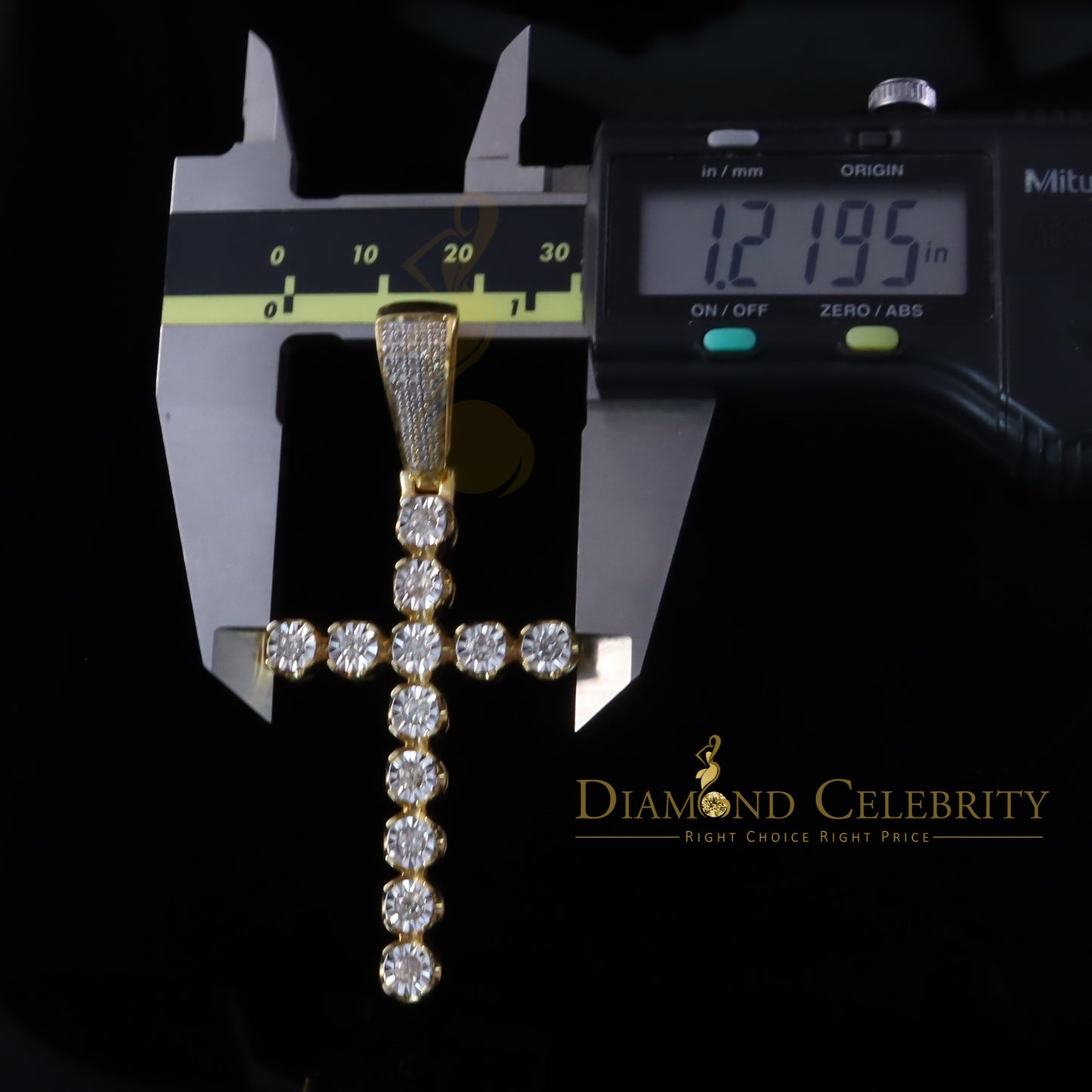 DiamondCelebritees 925 Sterling Silver Real Diamond 0.40CT Cross Crystal Yellow Necklace Pendant