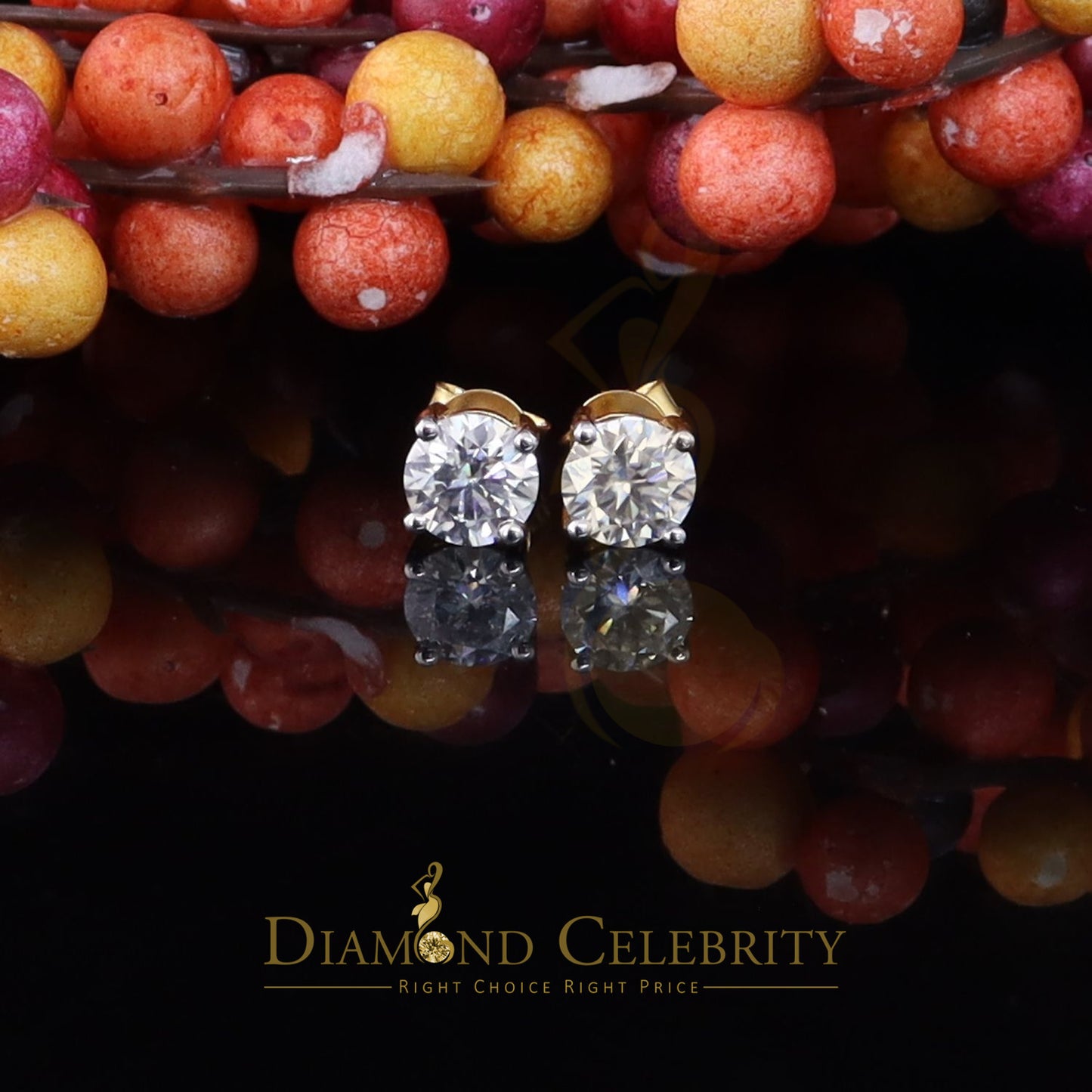 DiamondCelebritees 2.50ct VVS 'D' Moissanite Men's/Womens 925 Silver Yellow Round Stud Earrings