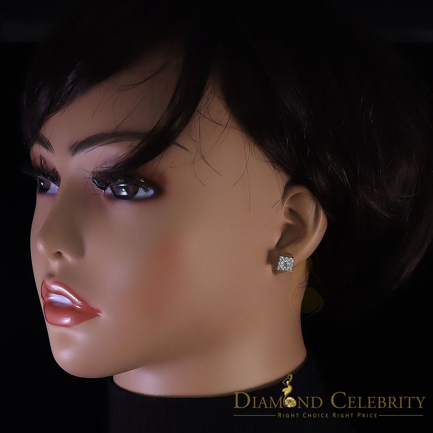 DiamondCelebritees Real Moissanite Stud Square Earrings 10k Real Yellow Gold 1.00ct VVS 'D' Color