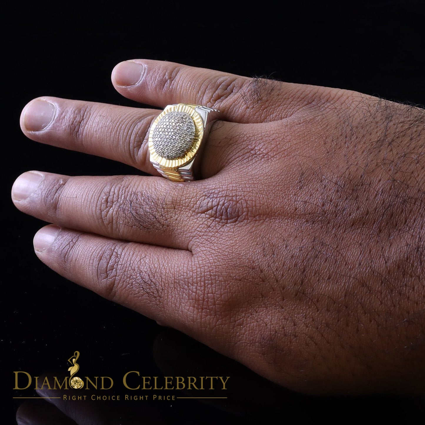 DiamondCelebritees 0.50ct Real Diamond Men's Sterling White Silver Two Tone Wide White Ring SZ 9