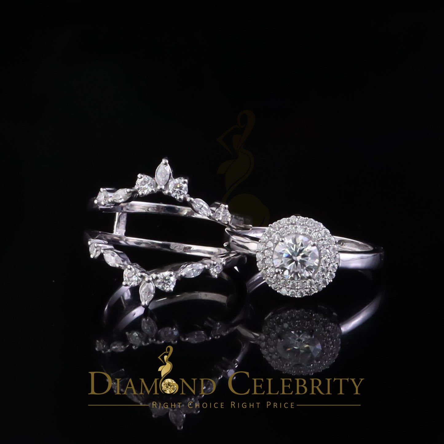 DiamondCelebritees 925 Silver Moissanite White Enhancer Round 1.66ct Wrap Insert Ring Sz7 For Women