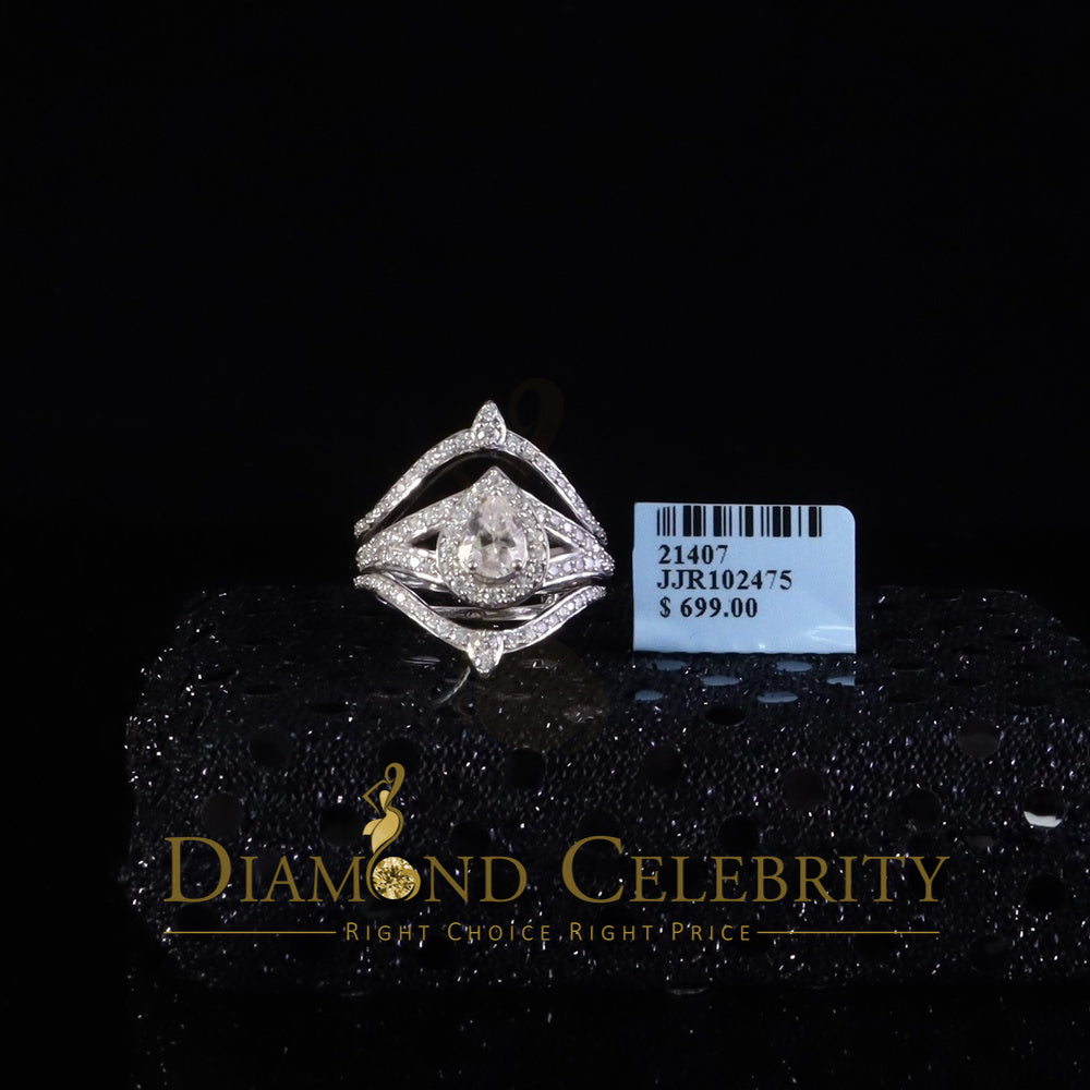 DiamondCelebritees White Silver1.75ct VVS D Pear 925 Moissanite Enhancer Guard Wrap Insert Ring SZ7