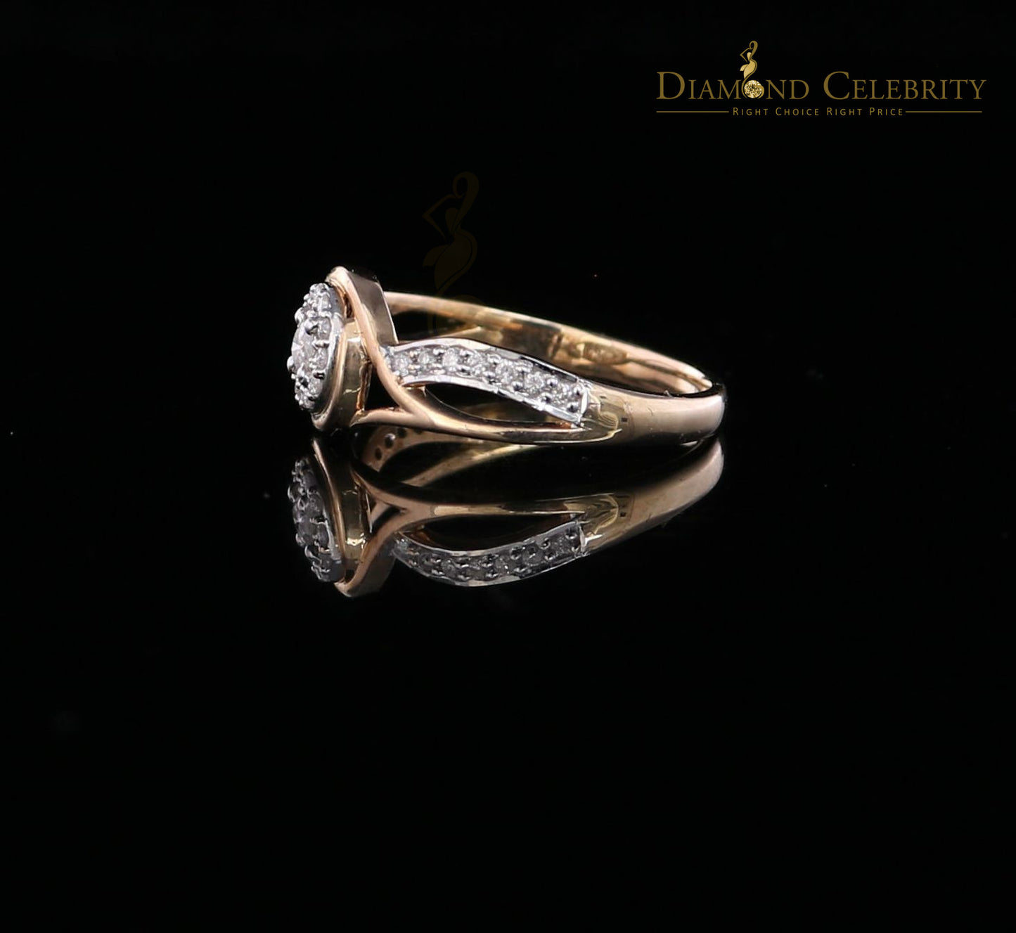 DiamondCelebritees Real 10kt Yellow Gold with 0.25 CT Real Diamond ROUND FLORAL Ring Size 6.5