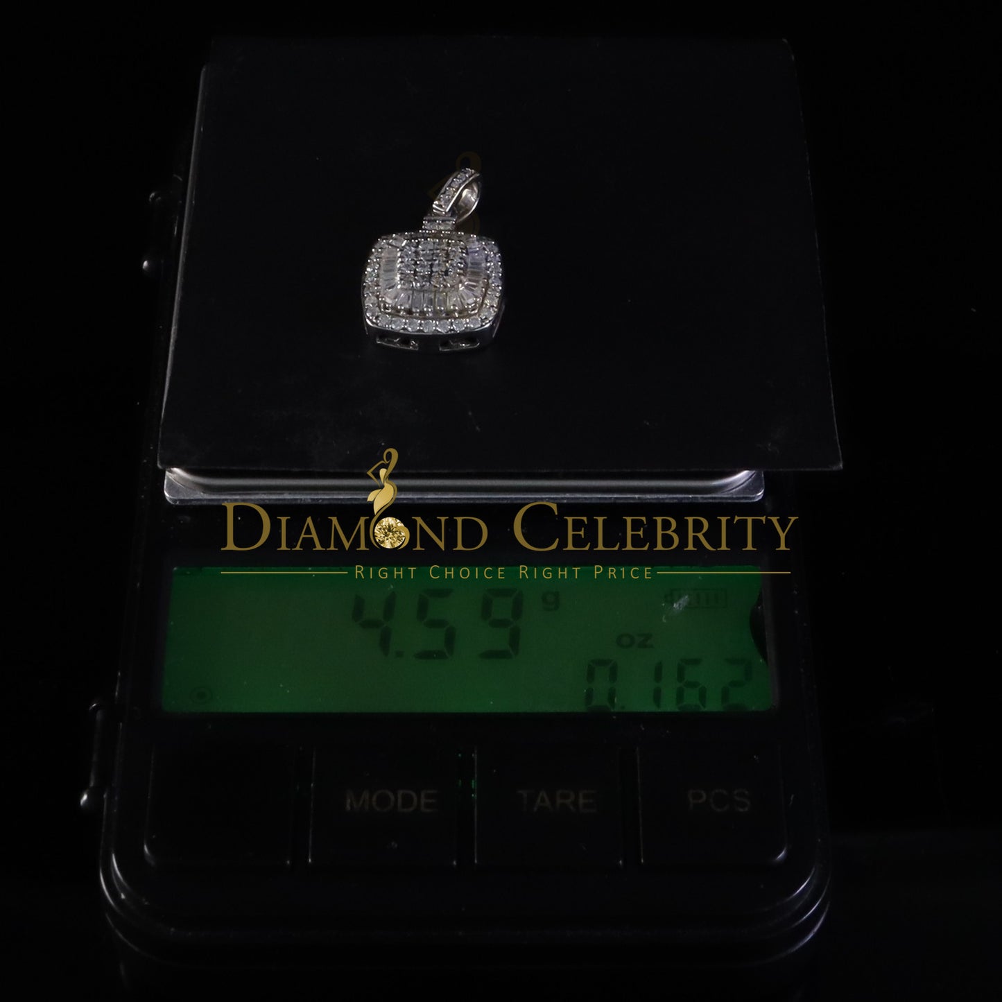 Diamondcelebritees 1.50ct Moissanite Baguette & Round 925 White Silver for Women's Square Pendant