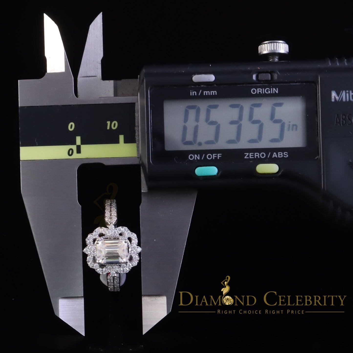DiamondCelebritees Emerlard Cut White 925 Silver 2.00ct VVS D Moissanite Square Ring SZ 7 for Women