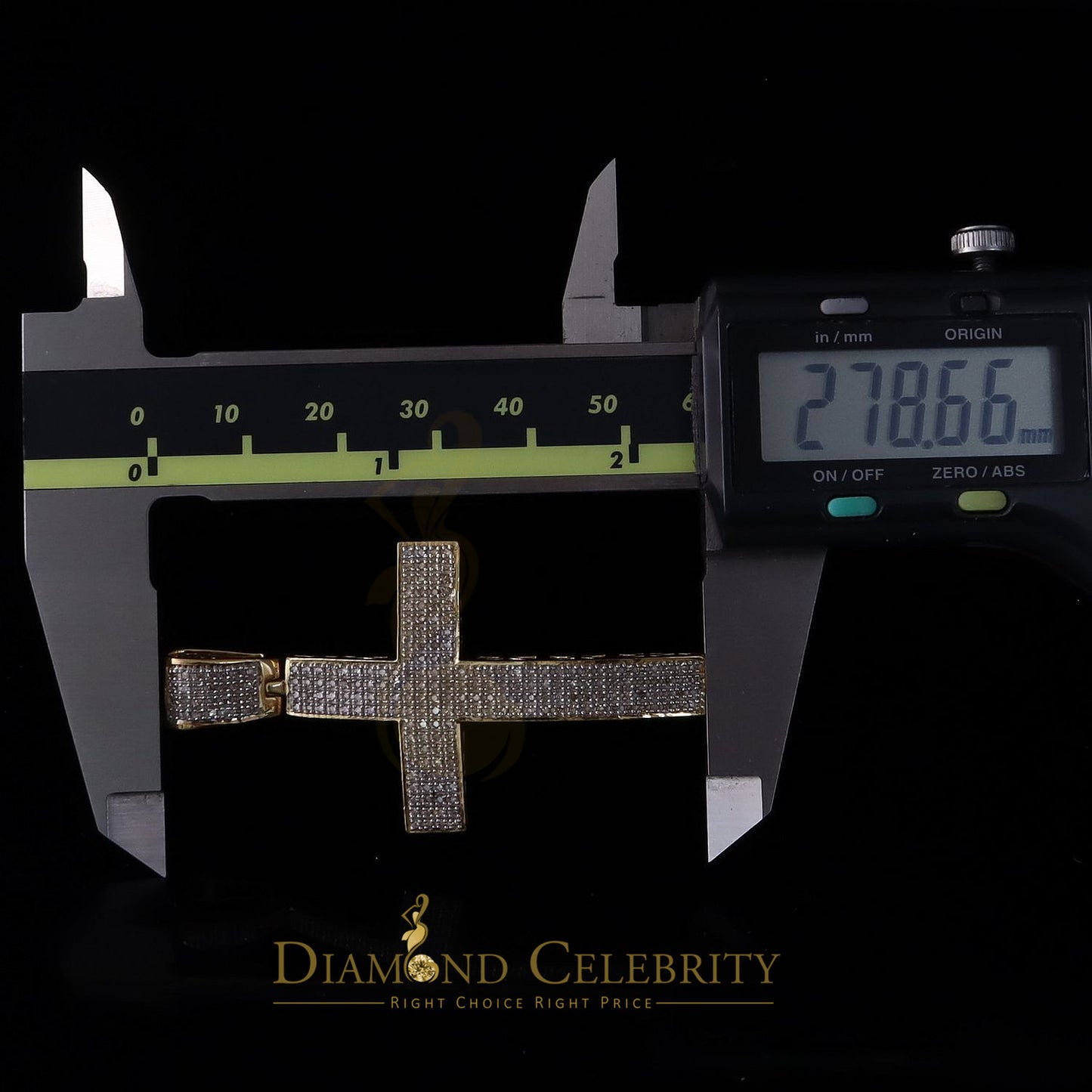 DiamondCelebritees Real 0.85ct Diamond 925 Sterling Silver CROSS Charm Necklace Pendant in Yellow