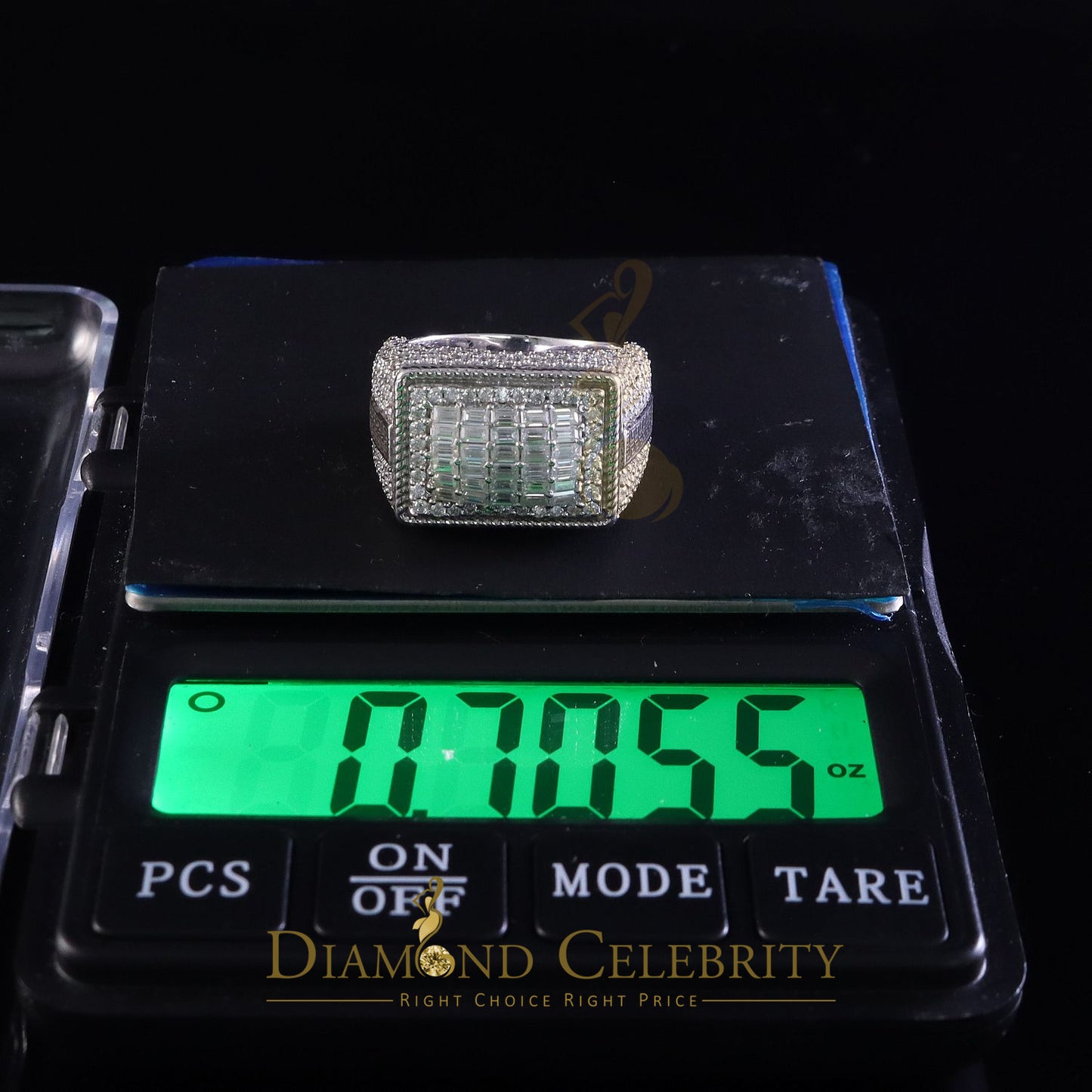 DiamondCelebritees Men's for 925 White Silver 4.50ct VVS 'D' Moissanite Rectangle Rings Size 10