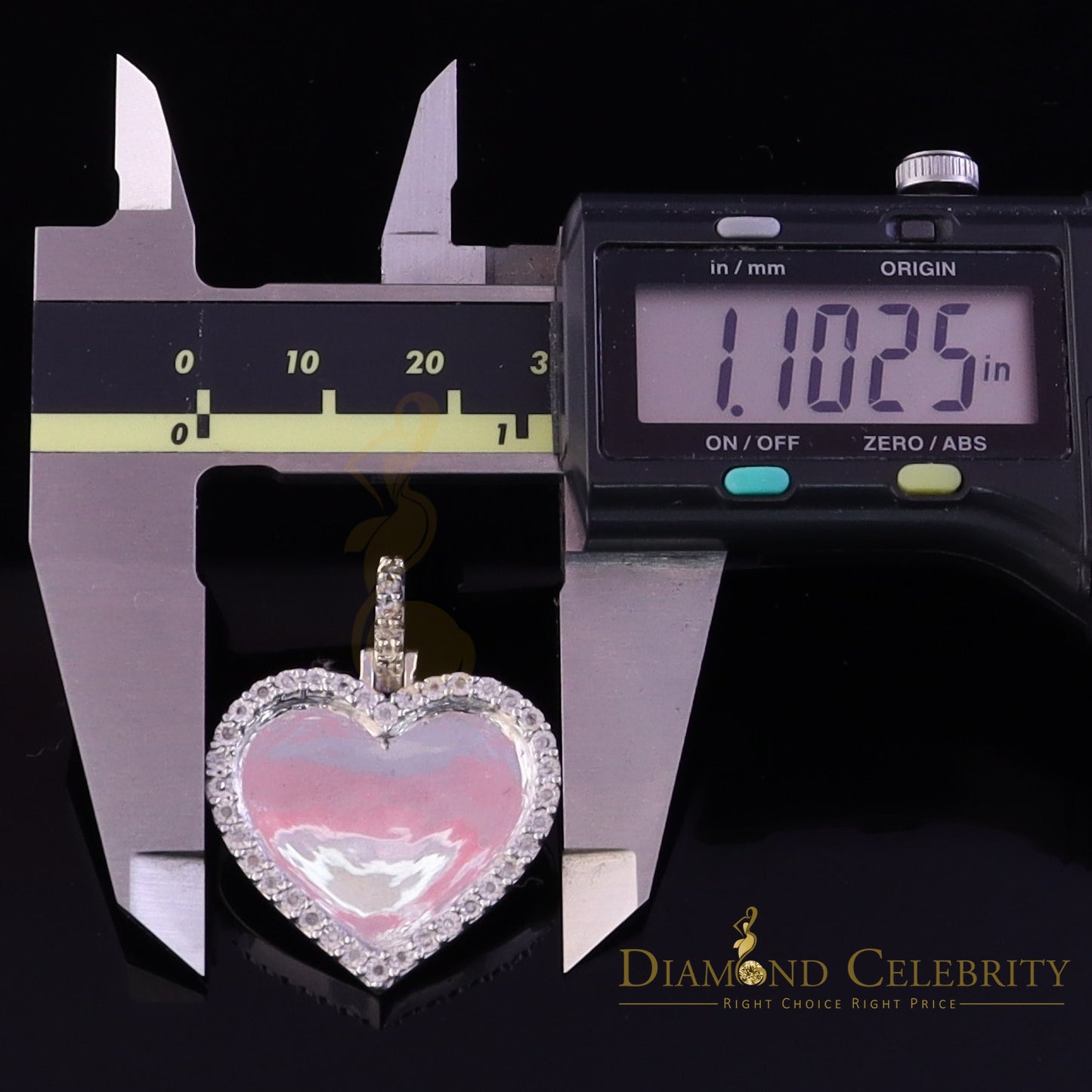 DiamondCelebritees Real 0.10ct Diamond 925 Sterling Silver "1.00" Heart PICTURE Charm White Pendant