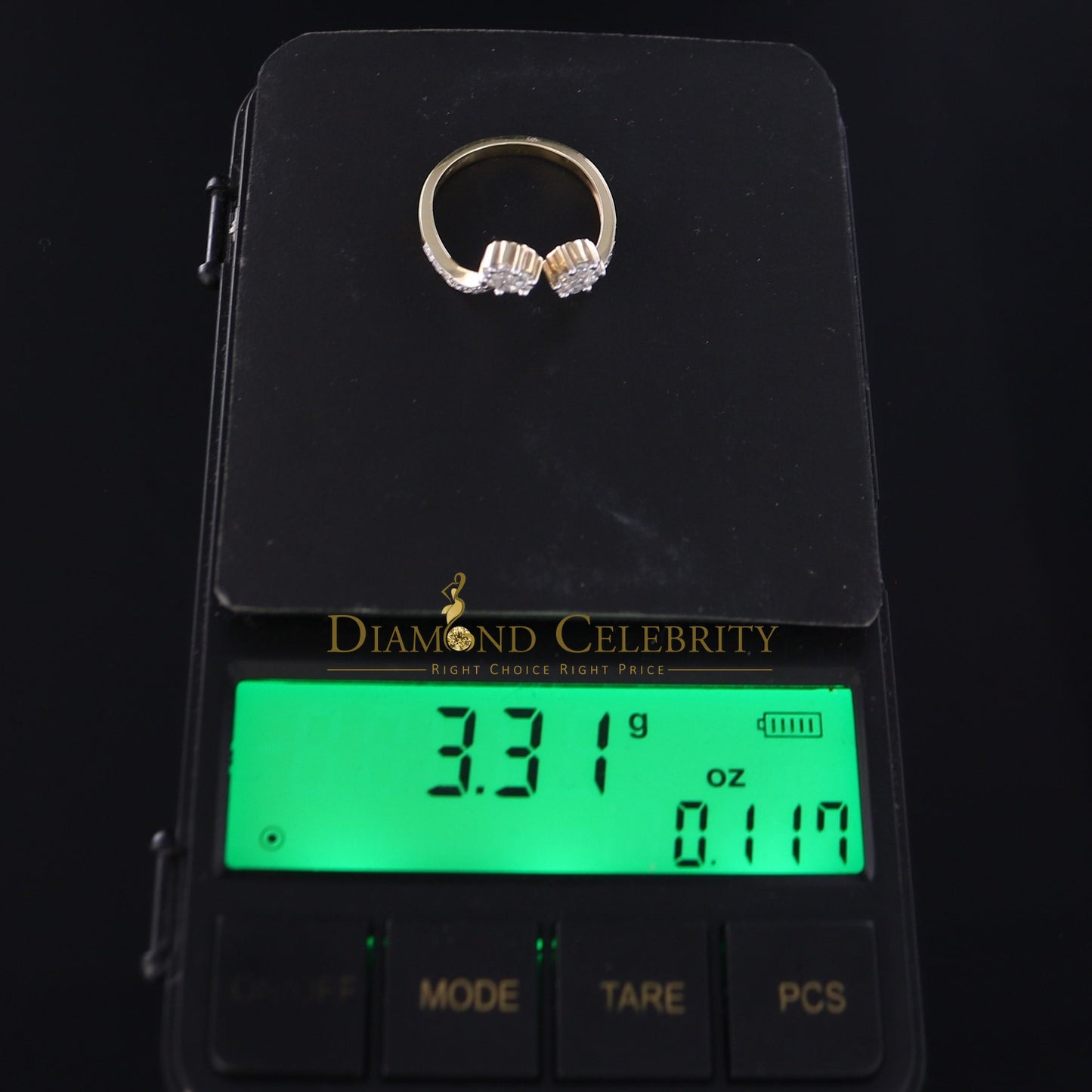 DiamondCelebritees Real 14kt Yellow Gold with 0.50CT Real Diamond 2 TINY FLOWER Ring Size 7.5