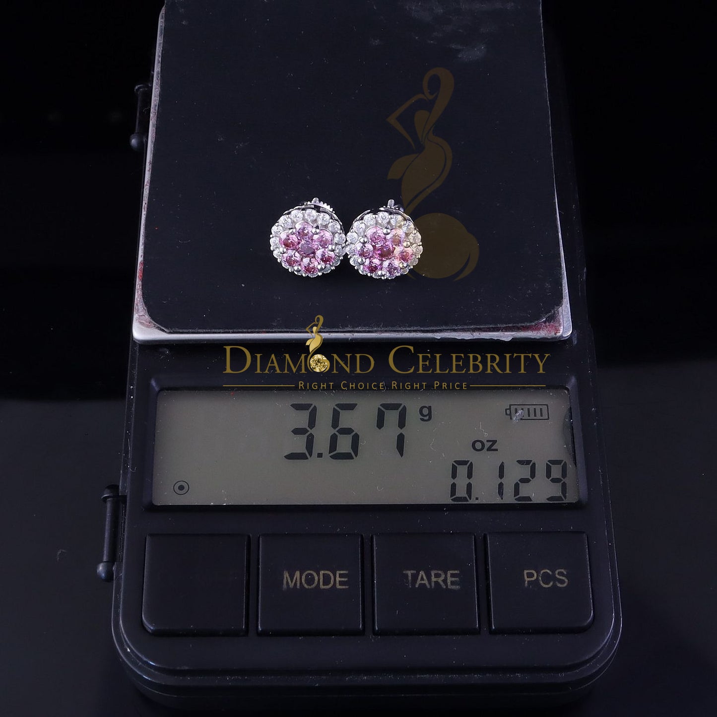 Diamondcelebritees 925 Silver White 2.00ct VVS 'D' Pink Moissanite Round Mens/Women's Stud Earrings