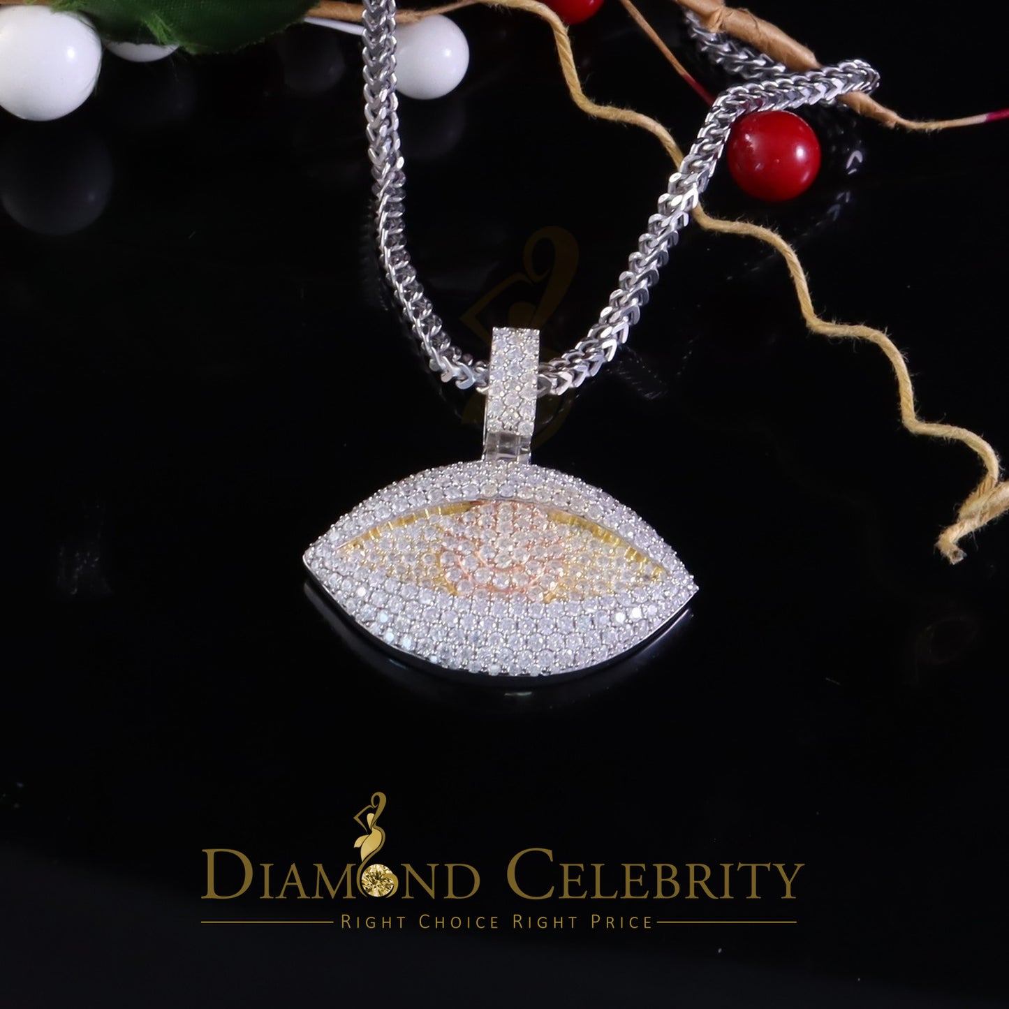 Diamondcelebritees 5.0ct VVS D Moissanite White Yellow Silver Charm Evil Eye Pendant Men's /Women's