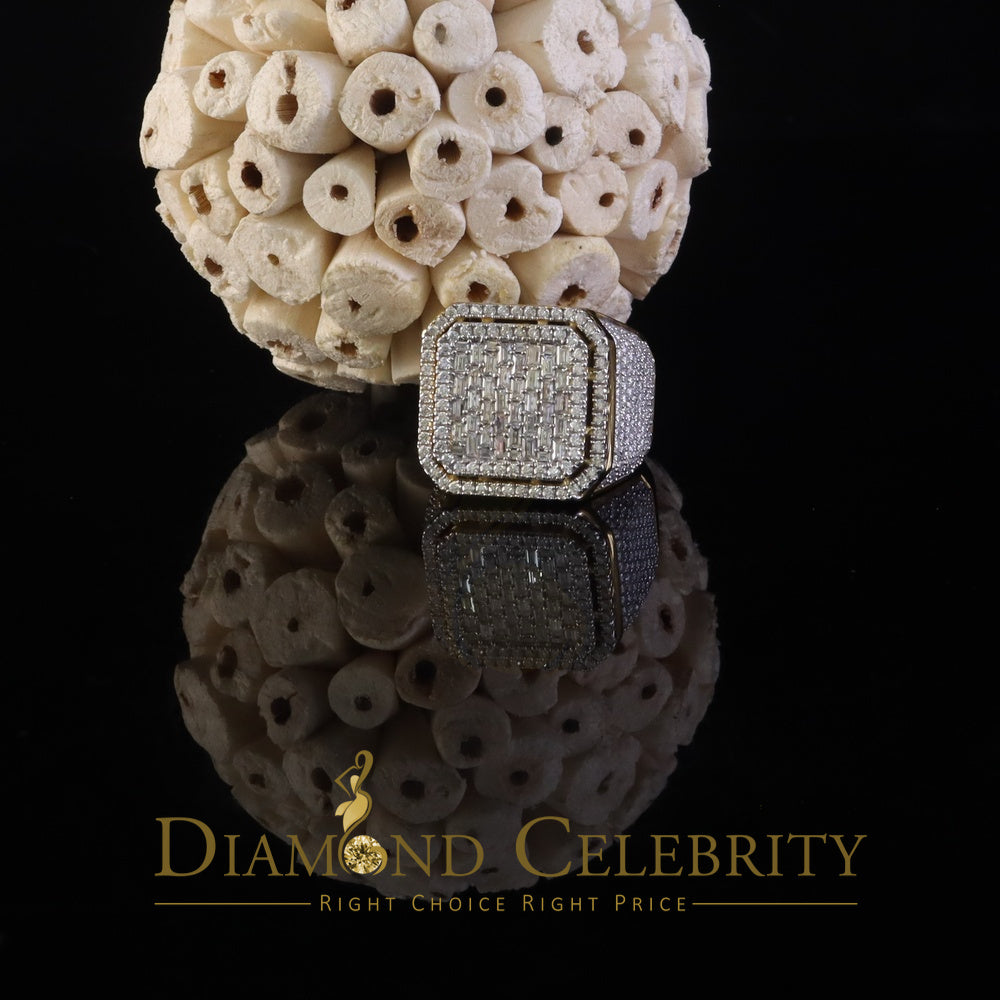DiamondCelebritees Men's 925 Sterling Silver 6.50ct VVS 'D' Moissanite Square Yellow Rings SZ 10